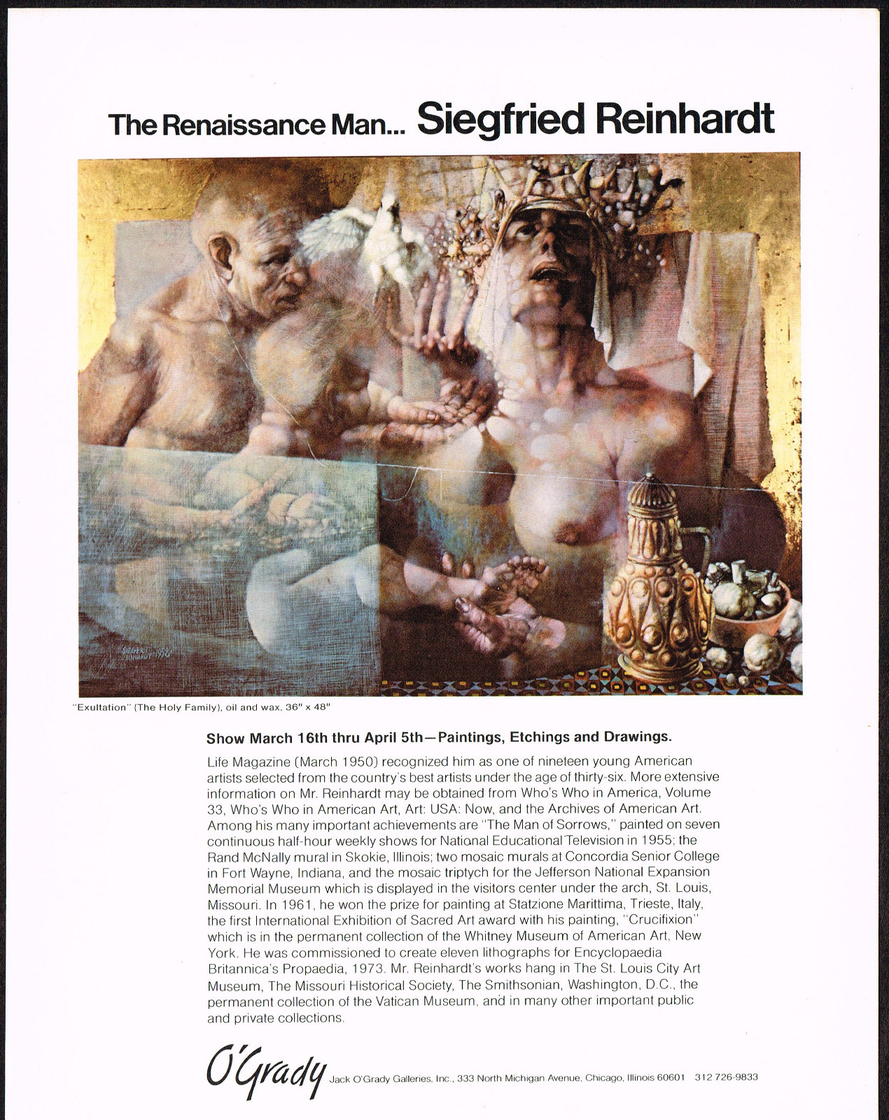 1970s Vintage Siegfried Reinhardt Art Exhibition Print Ad Original 1970s Vintage Siegfried Reinhardt Art Exhibition Print Ad Original