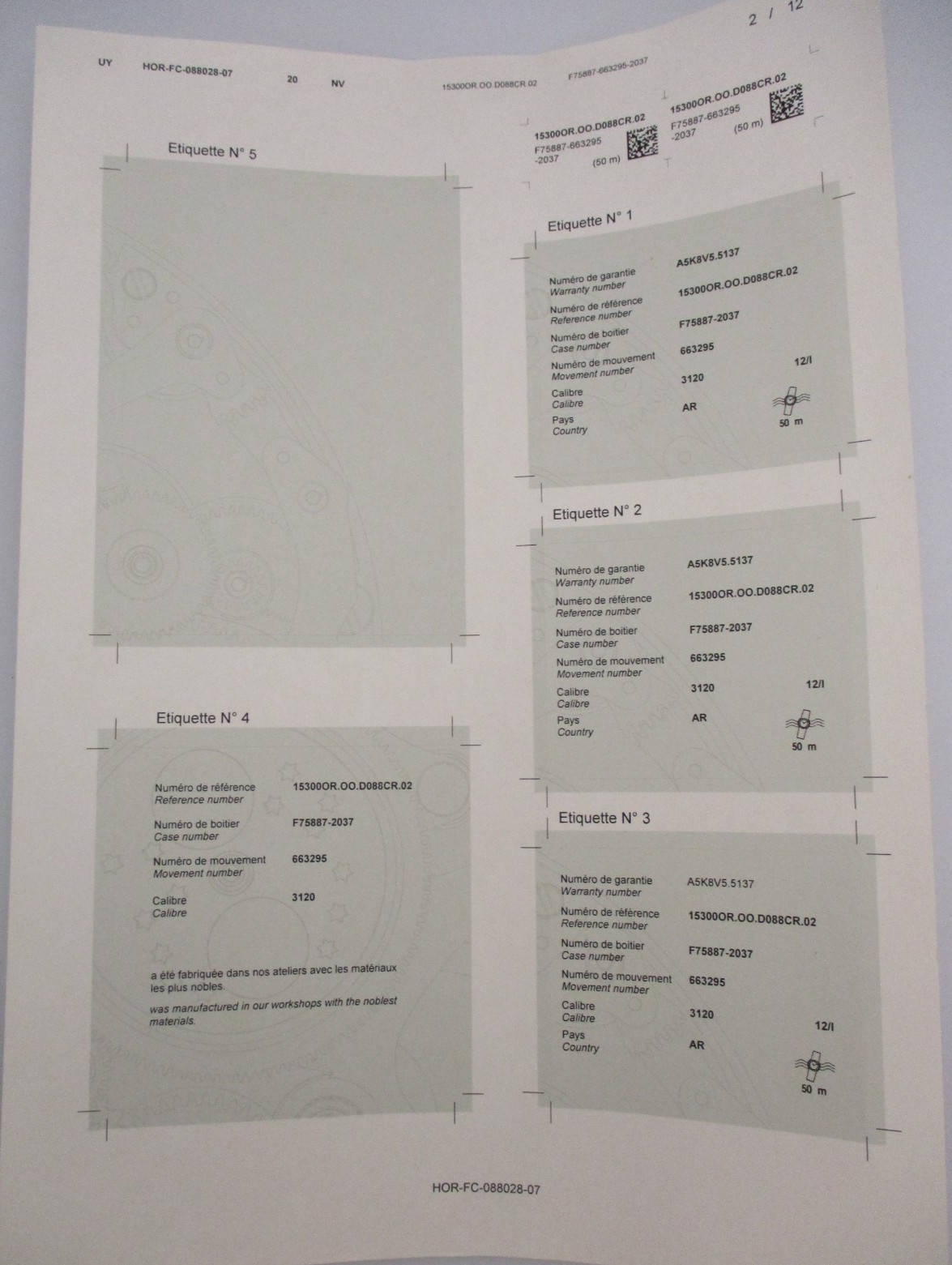 Rare Audemars Piguet Royal Oak 15300OR Chronograph Watch 26022BA Labels Document