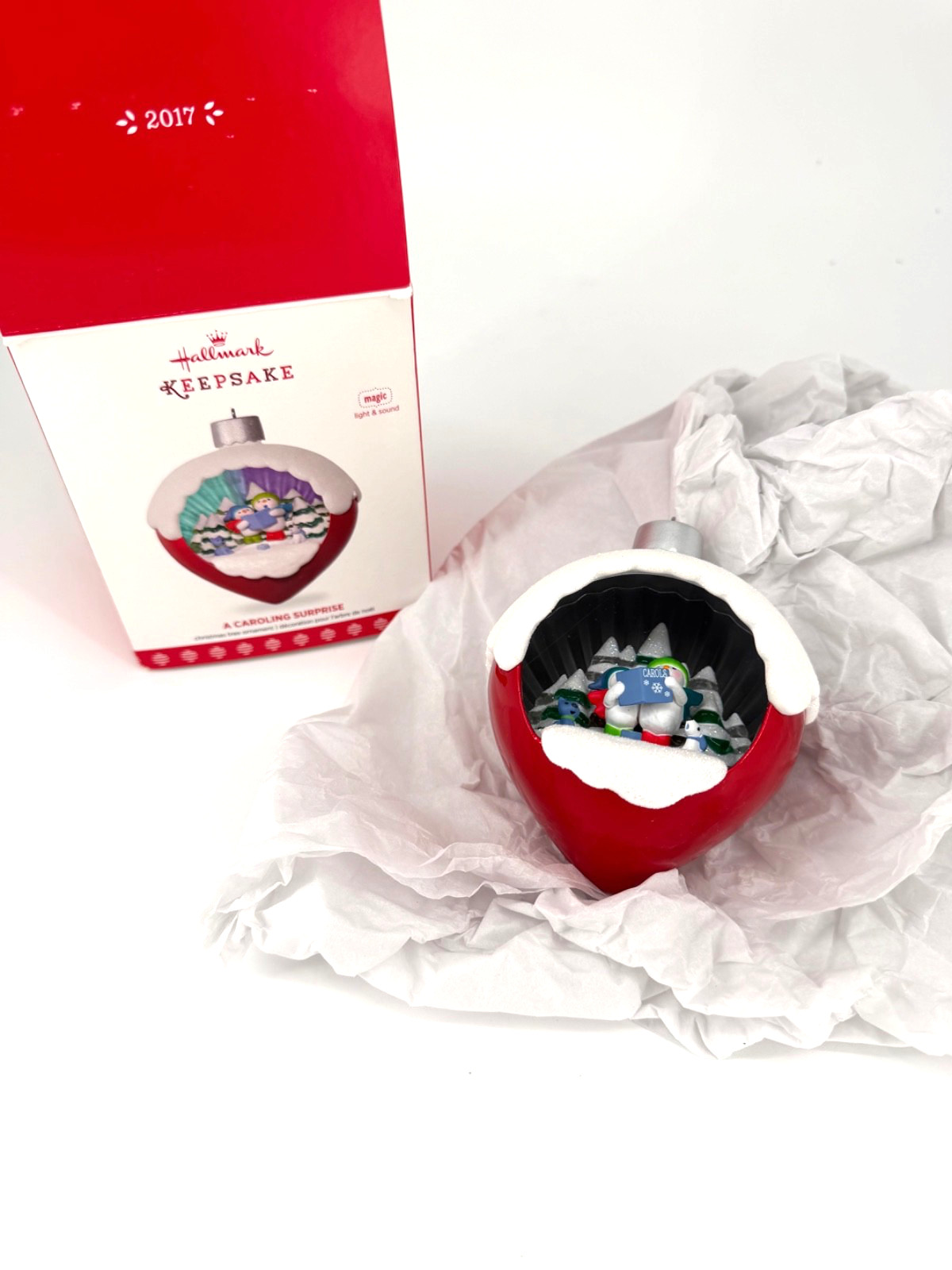 A Caroling Surprise 2017 Hallmark Ornament Magic Snowman Light & Sound NEW NIB