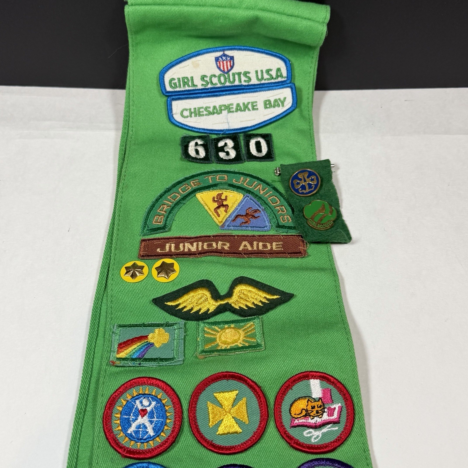 Vintage 90s Girl Scout Sash with Patches, Pins & Badges Troop 630 Vintage 90s Girl Scout Sash with Patches, Pins & Badges Troop 630