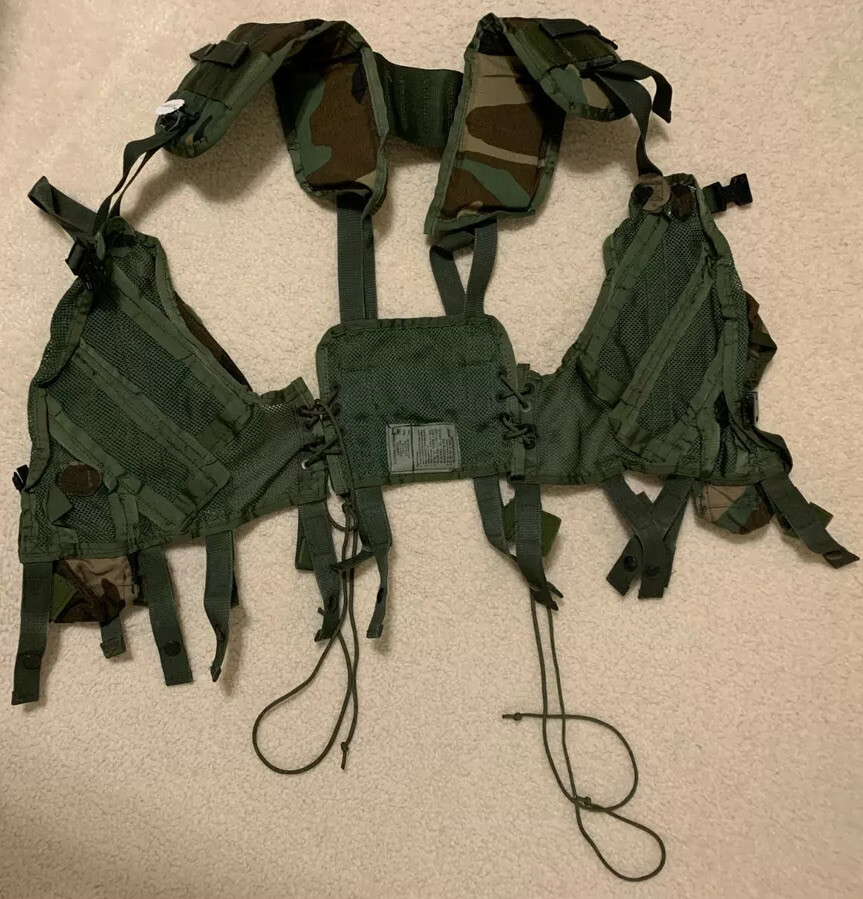 USGI Enhanced Tactical Load Bearing Vest Woodland Camo MADE IN USA (Excellent)