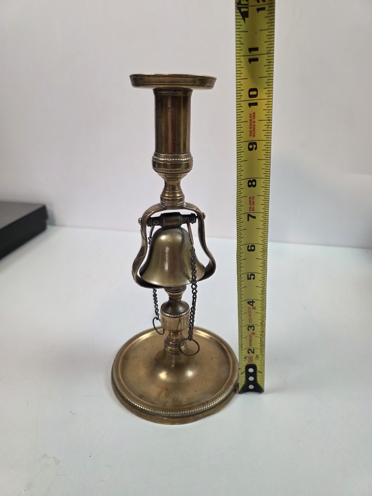 Antique Brass Candle Stick with Bell and Chain 