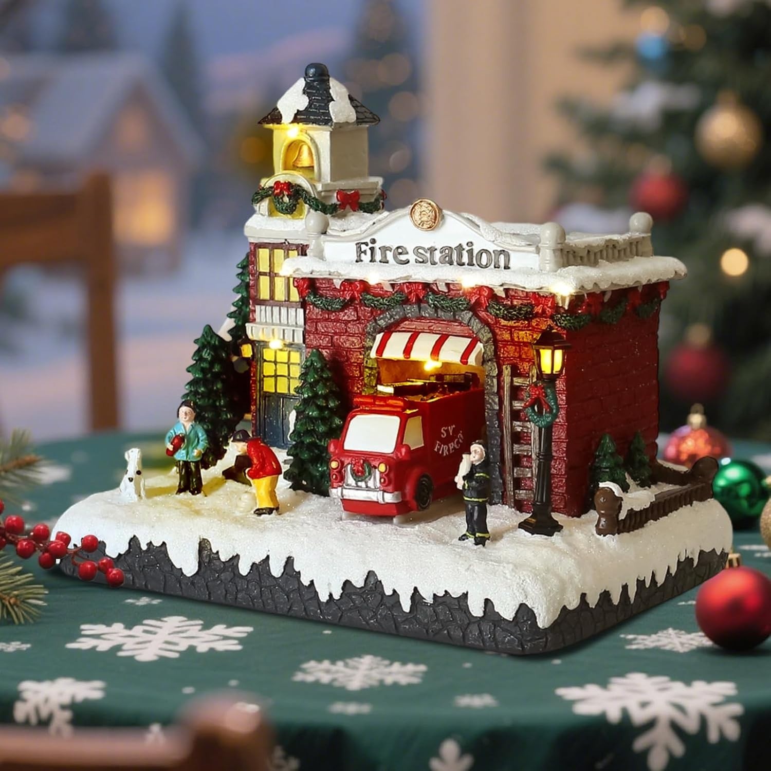 Resin Christmas Village Building, Fire Station with LED Lights & Multiple Music Resin Christmas Village Building, Fire Station with LED Lights & Multiple Music
