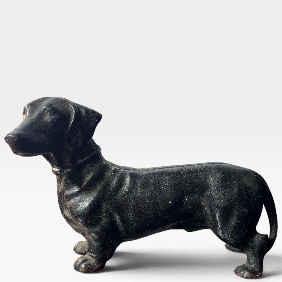 Antique 1920s Cast Iron Dachshund Dog Still Bank - Original A.C. Williams Hubley
