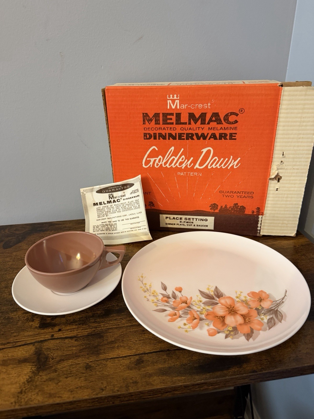 Mar-crest Melmac Vintage Melamine Golden Dawn 3-piece Place Setting Mar-crest Melmac Vintage Melamine Golden Dawn 3-piece Place Setting