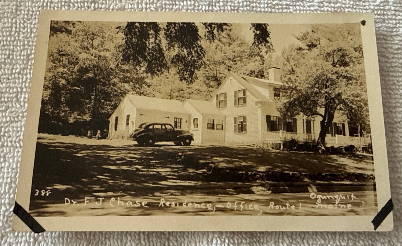 1930s Real Photo Postcard Dr Chase Residence & Old Car in Ogunquit, Maine