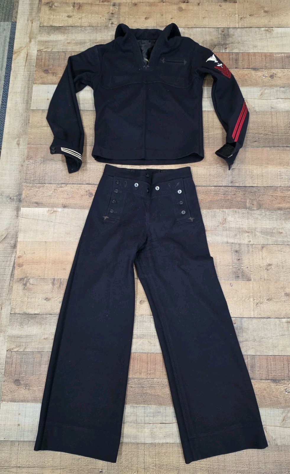 Vintage WWII US Navy Sailor Uniform Wool Crackerjack Jumper Pants Set Buccaneer