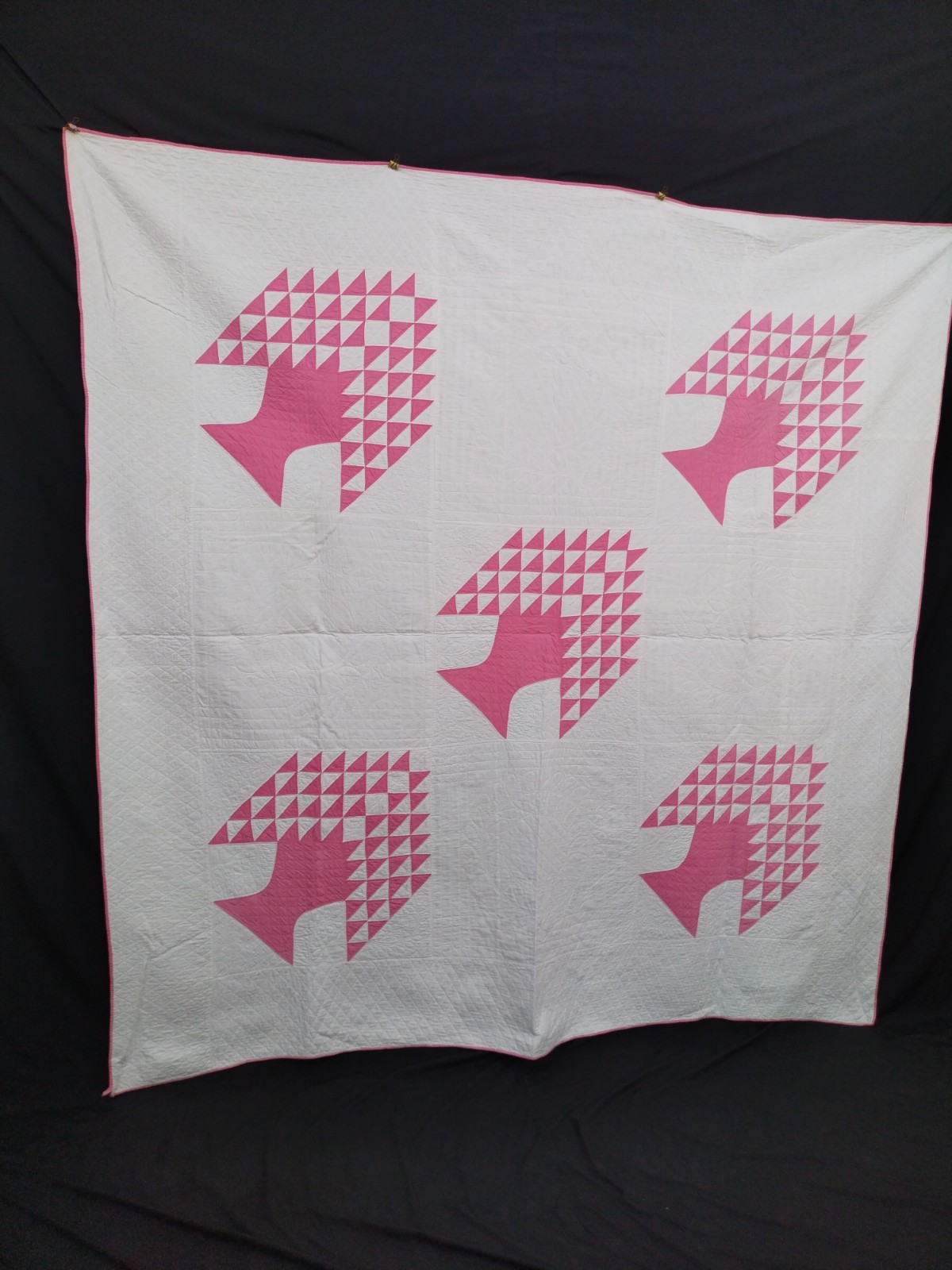 vintage hand Quilting patchwork pink tree\'s Quilt needlework Stitched A183