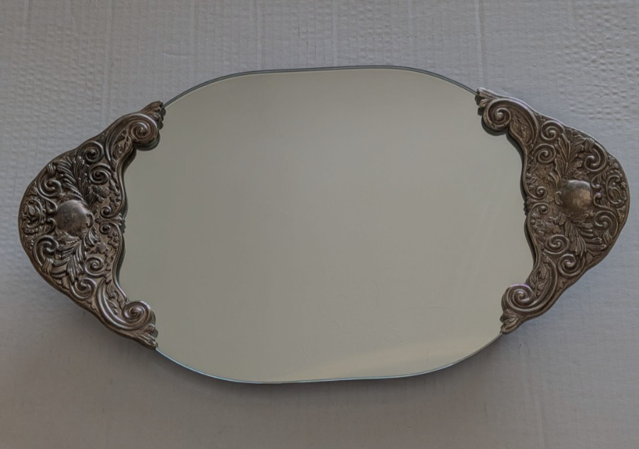 Vintage GSA Godinger Silver Plated Mirror Vanity Tray Victorian Scroll Design Vintage GSA Godinger Silver Plated Mirror Vanity Tray Victorian Scroll Design