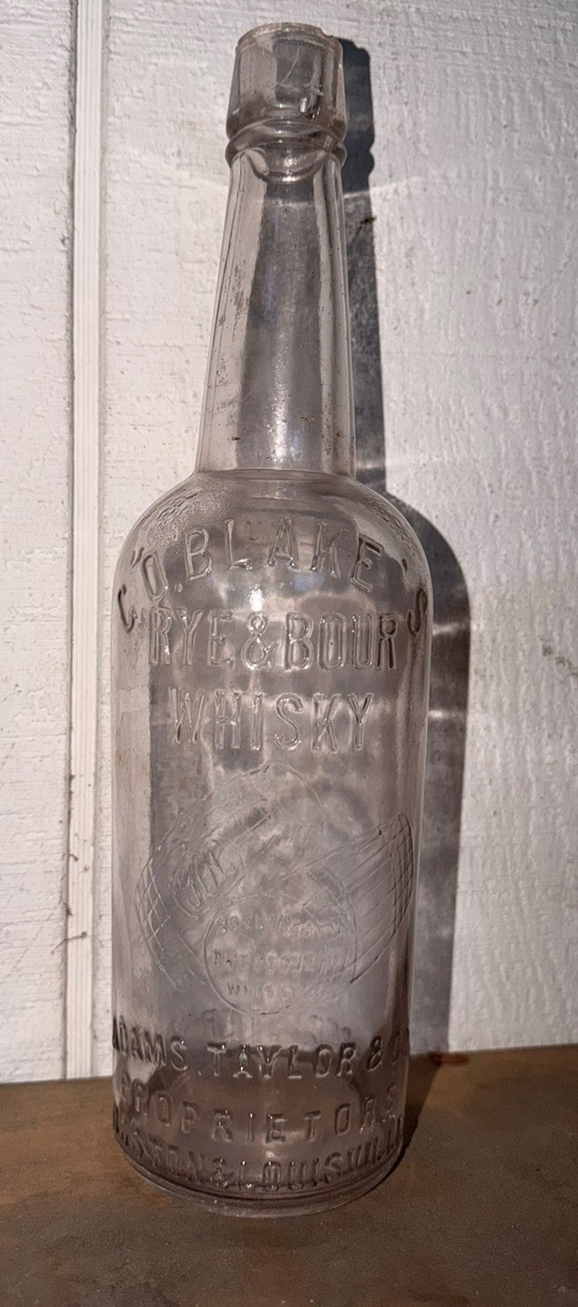 G O Blake’s Rye & Bour Whisky Adams Taylor & Co Blown Whiskey Bottle Boston MA G O Blake’s Rye & Bour Whisky Adams Taylor & Co Blown Whiskey Bottle Boston MA