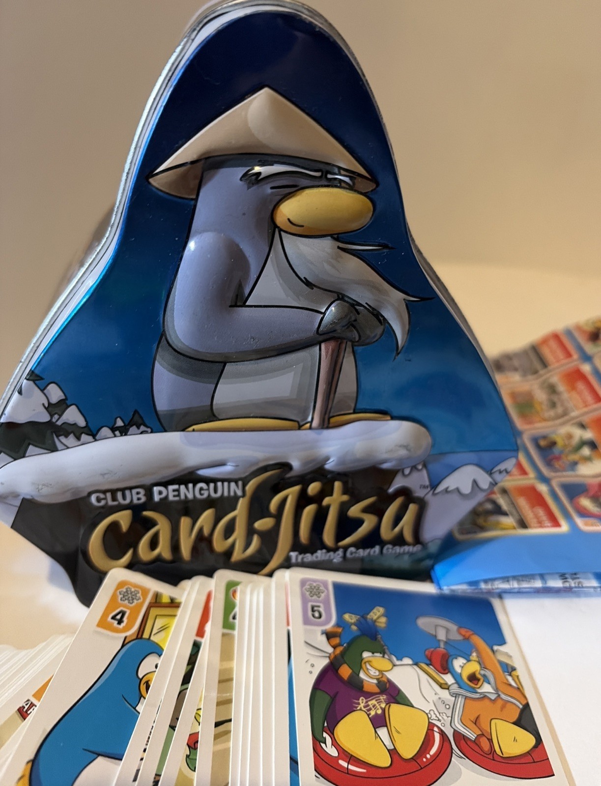 Club Penguin Card-Jitsu Card Lot 100 Normal & 15 Holographic Collectors Box Tin Club Penguin Card-Jitsu Card Lot 100 Normal & 15 Holographic Collectors Box Tin