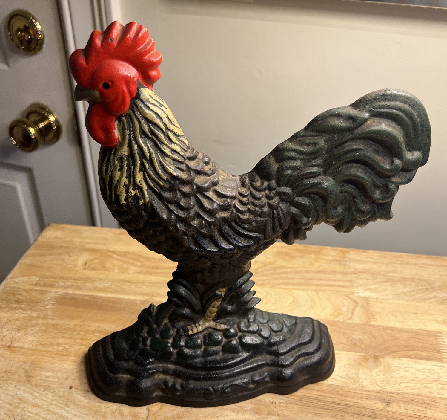 Vintage Cast Iron Rooster Doorstop 11” Hand Painted Hubley Style Farmhouse Heavy Vintage Cast Iron Rooster Doorstop 11” Hand Painted Hubley Style Farmhouse Heavy