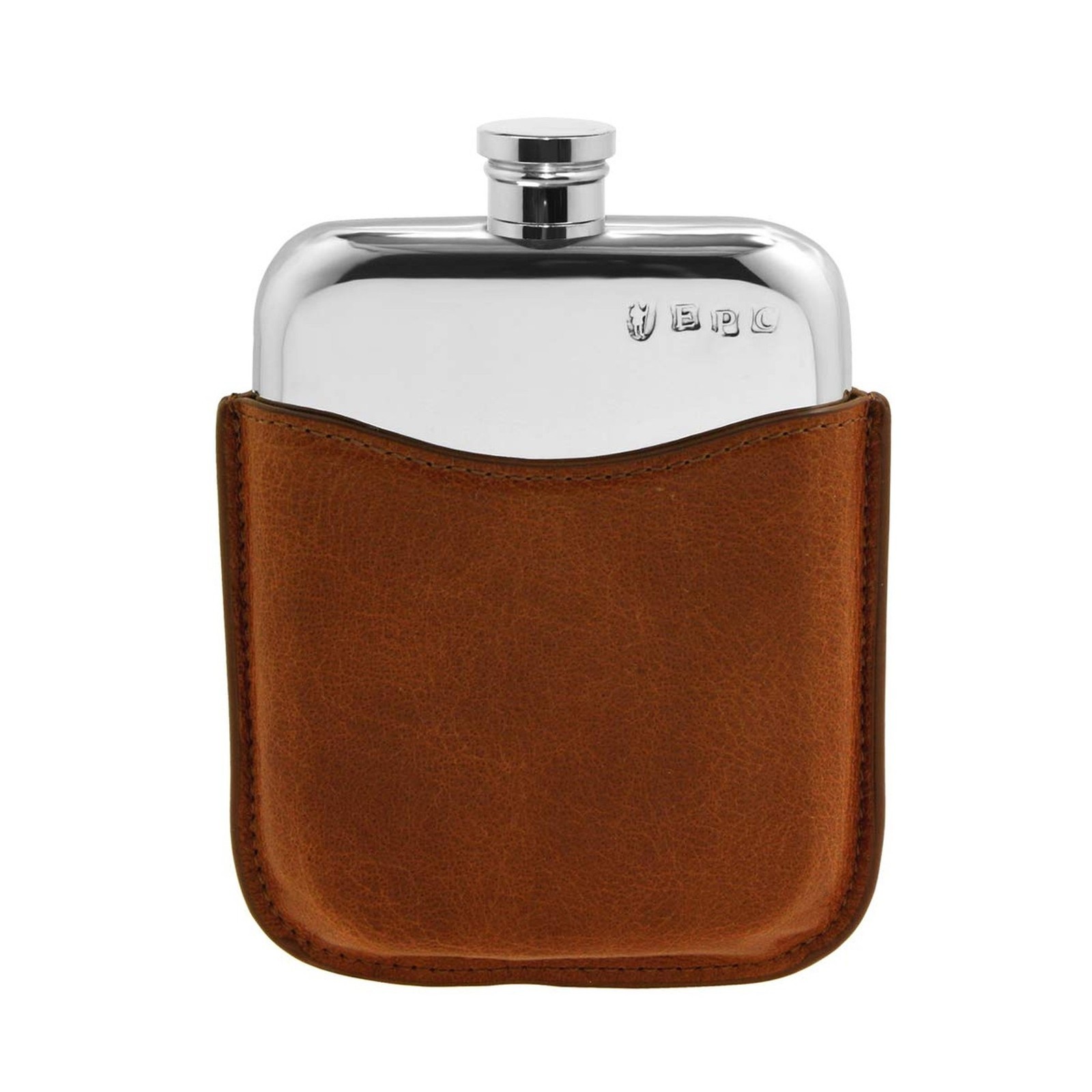 6oz Pewter Liquor Hip Flask with Brown Leather Pouch Gift