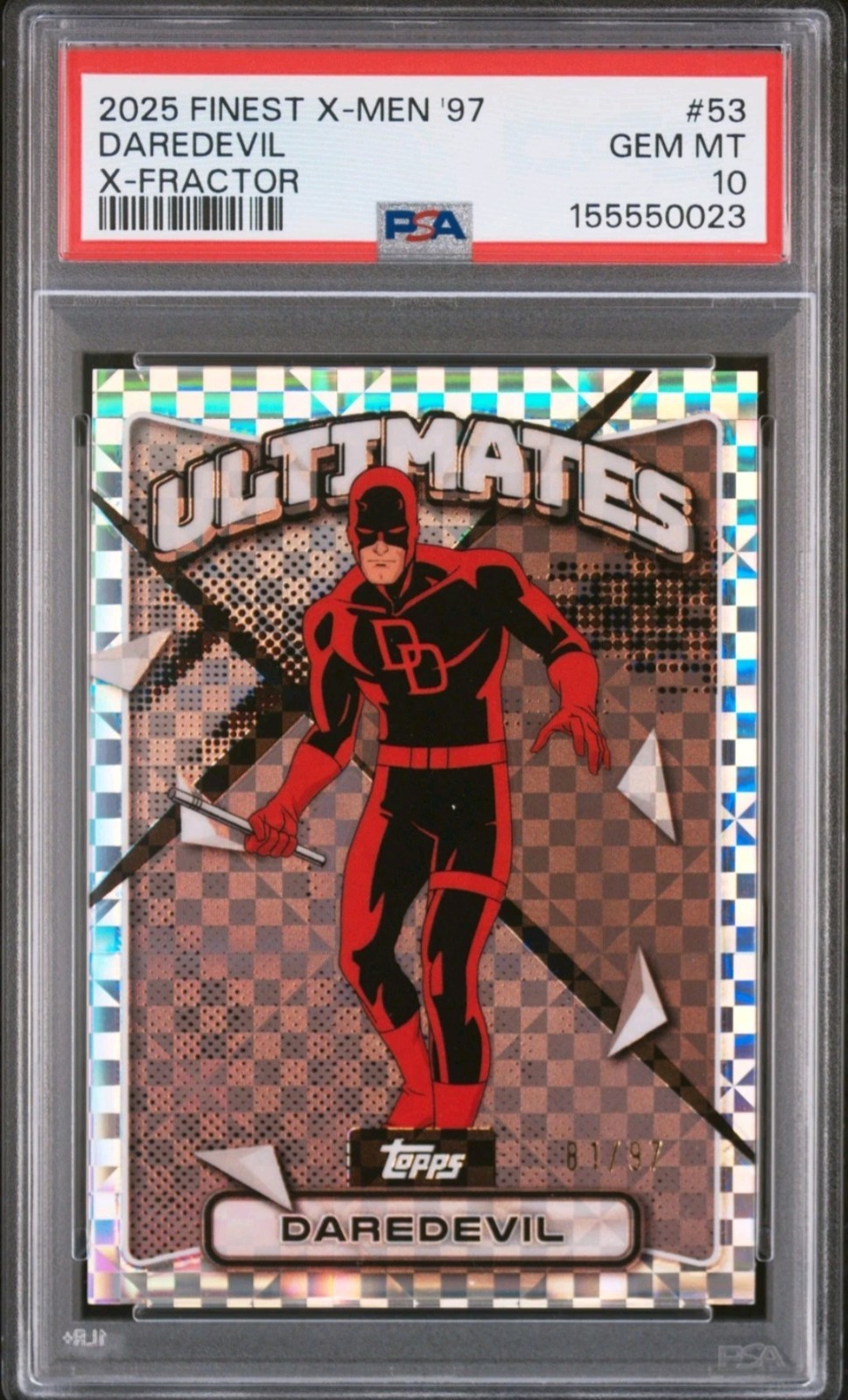 2025 DAREDEVIL PSA 10 TOPPS MARVEL FINEST X-MEN \'97 X-FRACTOR #\'d /97 
