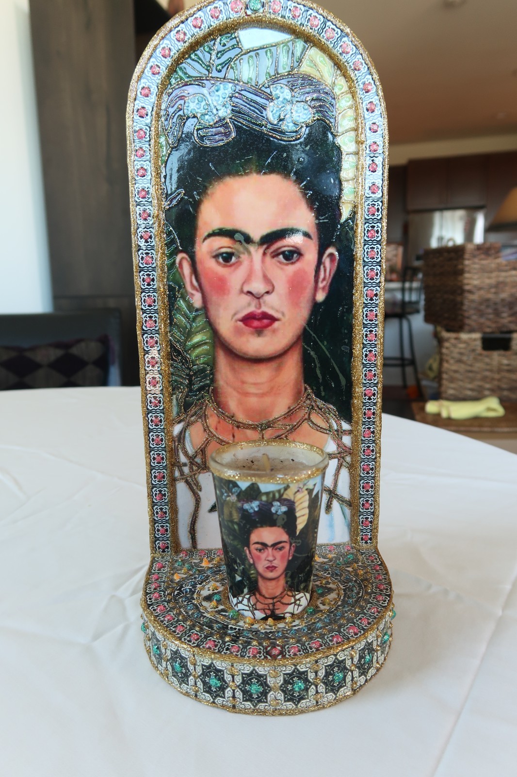 Handcrafted Frida Kahlo Altar & Votive Candle Holder