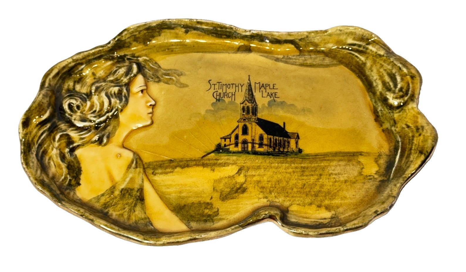 MAPLE LAKE MINNESOTA MN Antique ST. TIMOTHY CHURCH Souvenir TRINKET DISH MAPLE LAKE MINNESOTA MN Antique ST. TIMOTHY CHURCH Souvenir TRINKET DISH