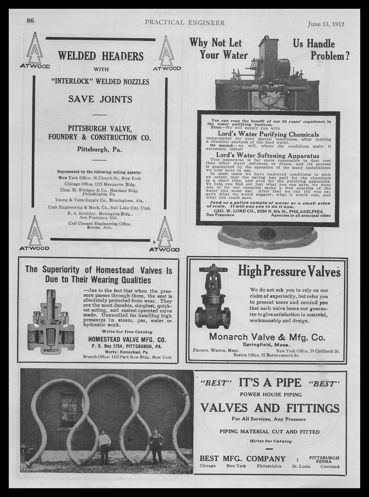 1912 Pittsburgh Valve Foundry & Construction Welded Headers And Joints Print Ad 1912 Pittsburgh Valve Foundry & Construction Welded Headers And Joints Print Ad