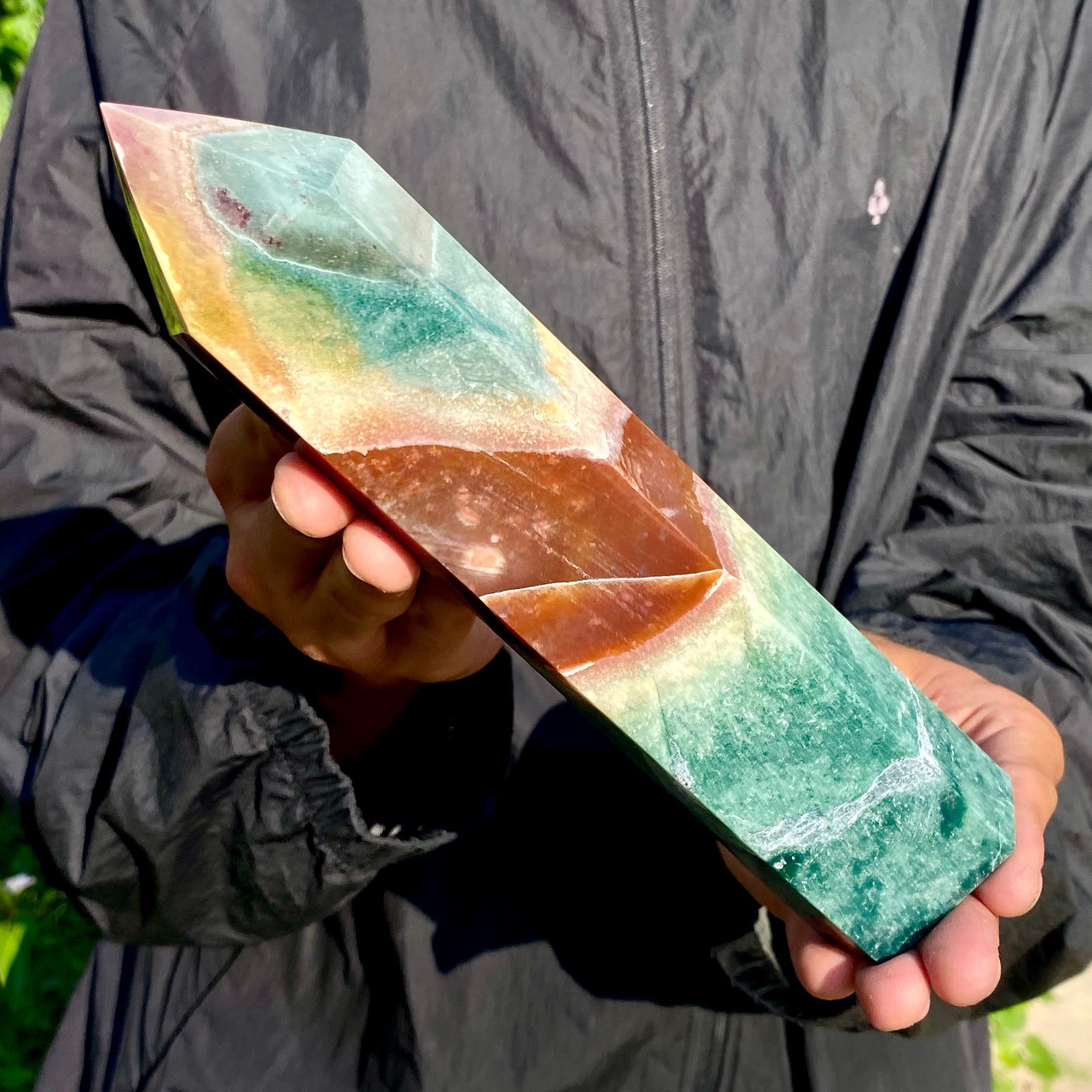 1.89LB Natural Ocean Jasper obelisk Crystal polished Mineral Specimen Healing