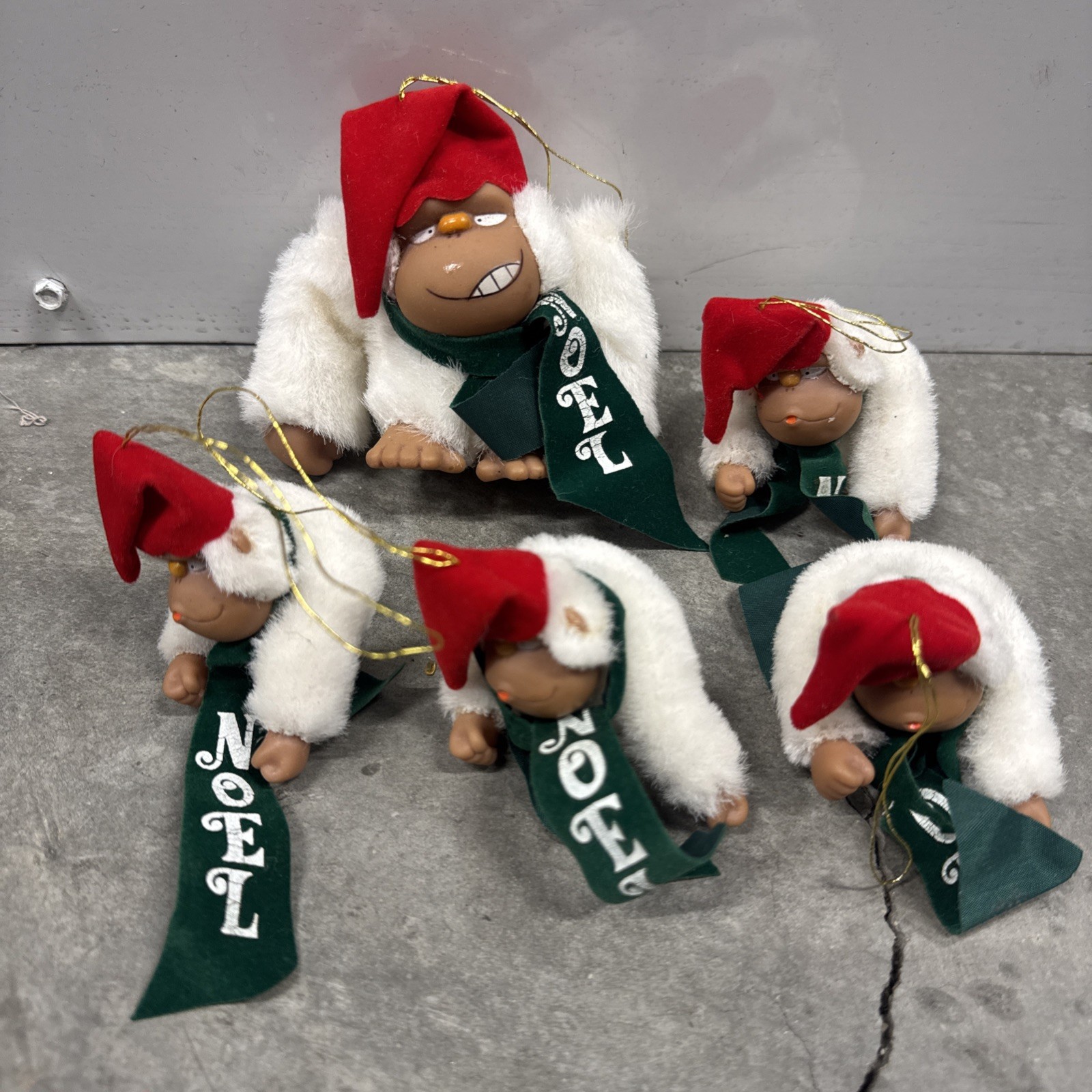 Vintage 70s White Rodney Gorilla Christmas Ornament Lot Of 5 Applause Korea Vintage 70s White Rodney Gorilla Christmas Ornament Lot Of 5 Applause Korea