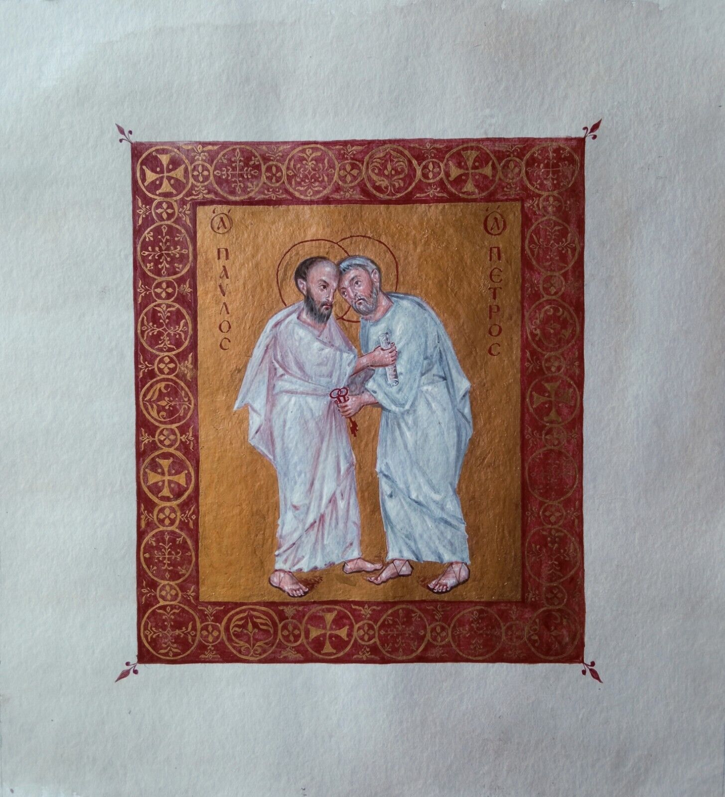 ORTHODOX ICON ORIGINAL Byzantine Miniature Hand Tempera Apostles Peter Paul 
