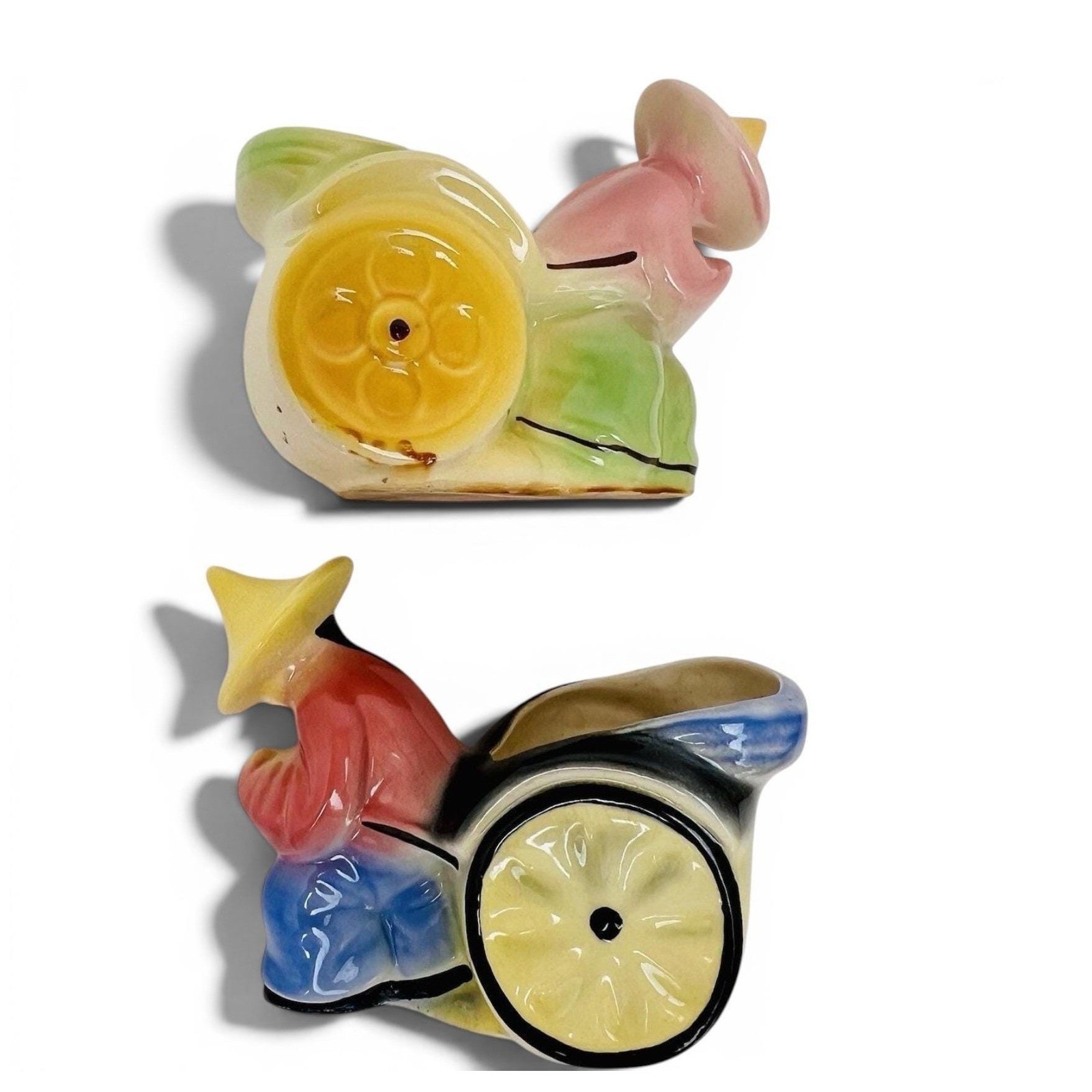 Vintage Shawnee Pottery Planter Set Chinese Man Rickshaw Cart Lot of 2 | USA 539 Vintage Shawnee Pottery Planter Set Chinese Man Rickshaw Cart Lot of 2 | USA 539
