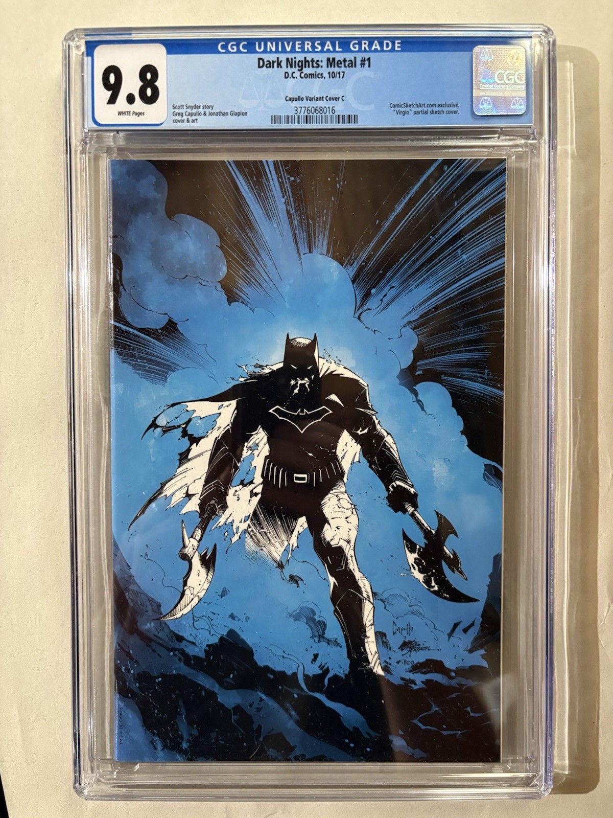 DARK NIGHTS METAL #1 CGC 9.8 Greg Capullo Sketch Art Blue Virgin Variant 2017 DARK NIGHTS METAL #1 CGC 9.8 Greg Capullo Sketch Art Blue Virgin Variant 2017