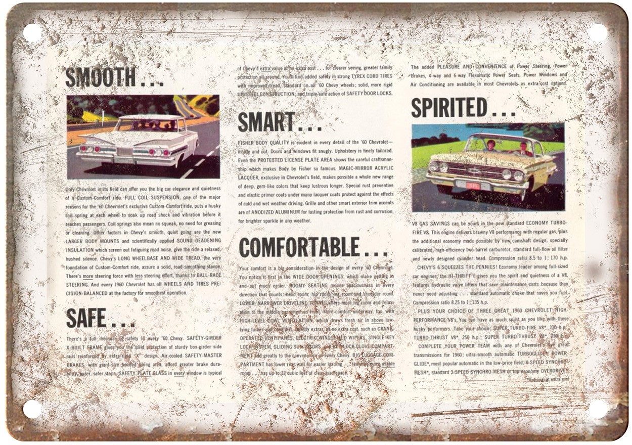 Vintage 1960 Chevrolet Auto Ad Retro Look Reproduction Metal Sign AM2140