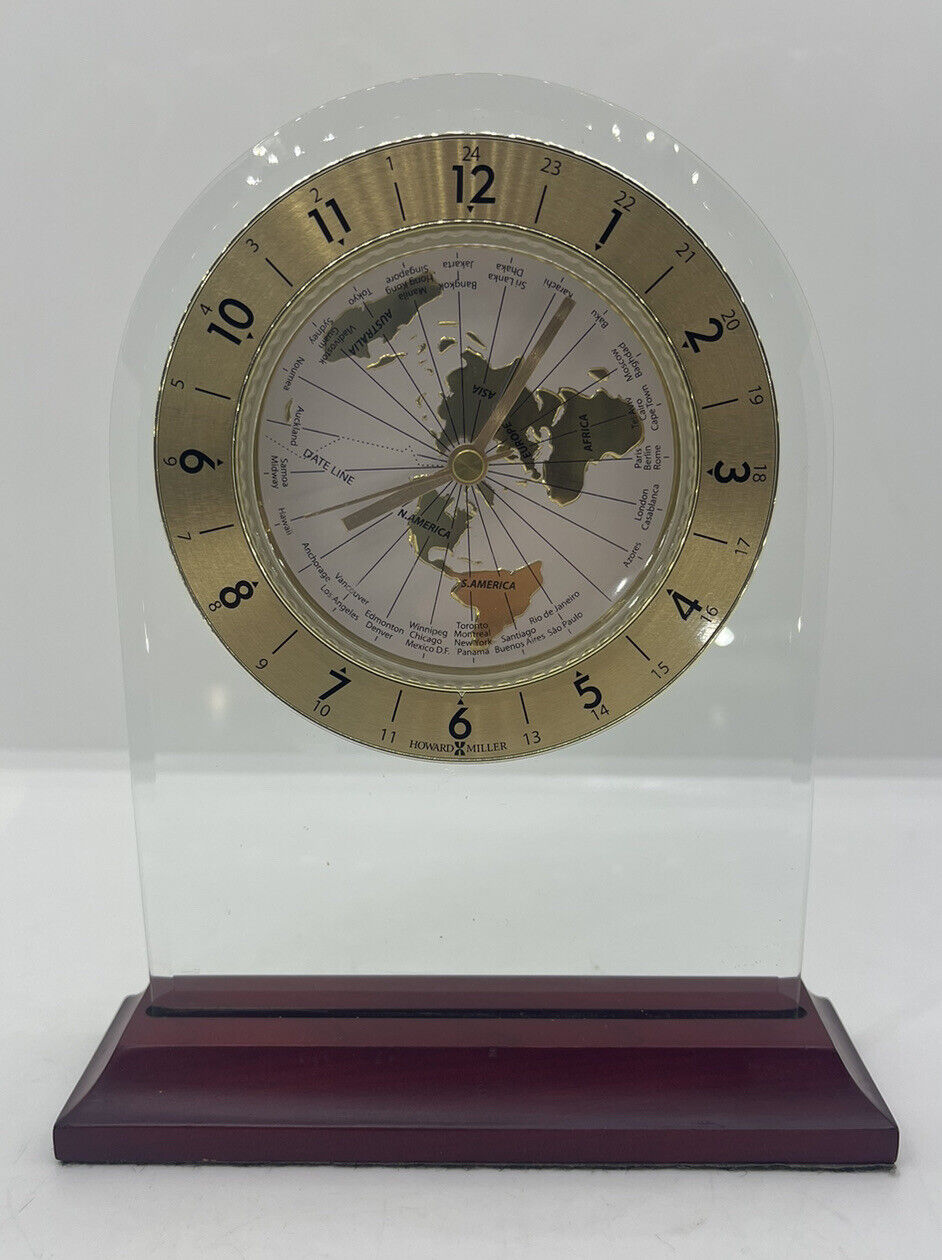 Howard Miller 645-603 World Time Arch Glass w/ Satin Rosewood Finish Base Clock