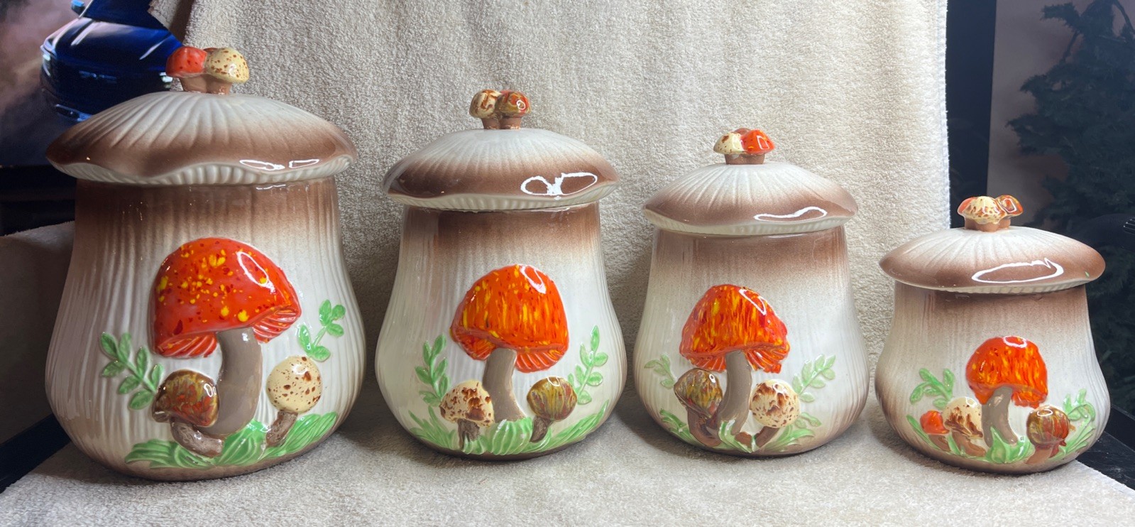 Vintage Arnels MCM Mushroom Orange / Brown Mushroom Canister Set