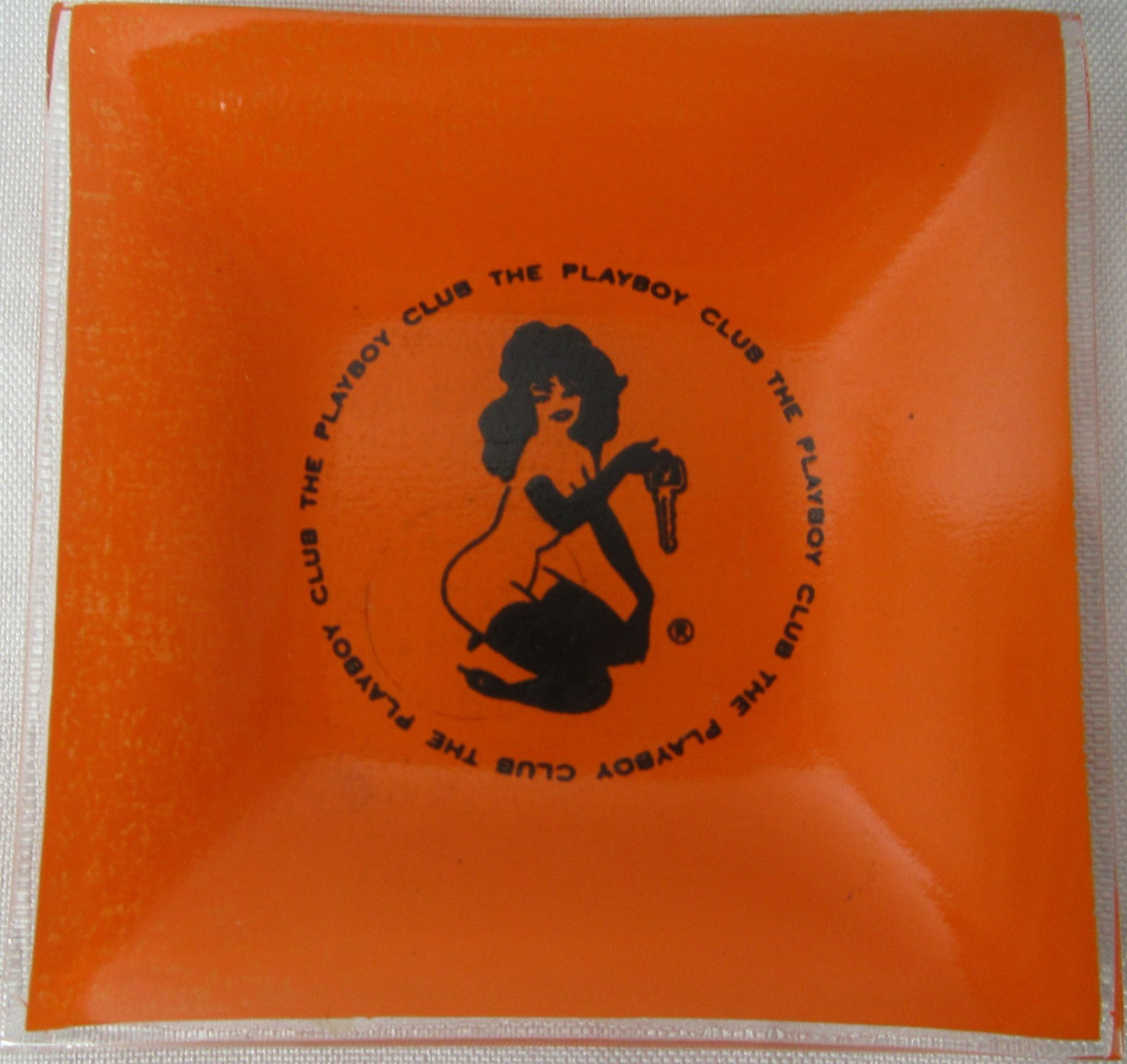 The Playboy Club Ashtray Trinket Dish Orange Glass  VTG c. 1960\'s Mid Century