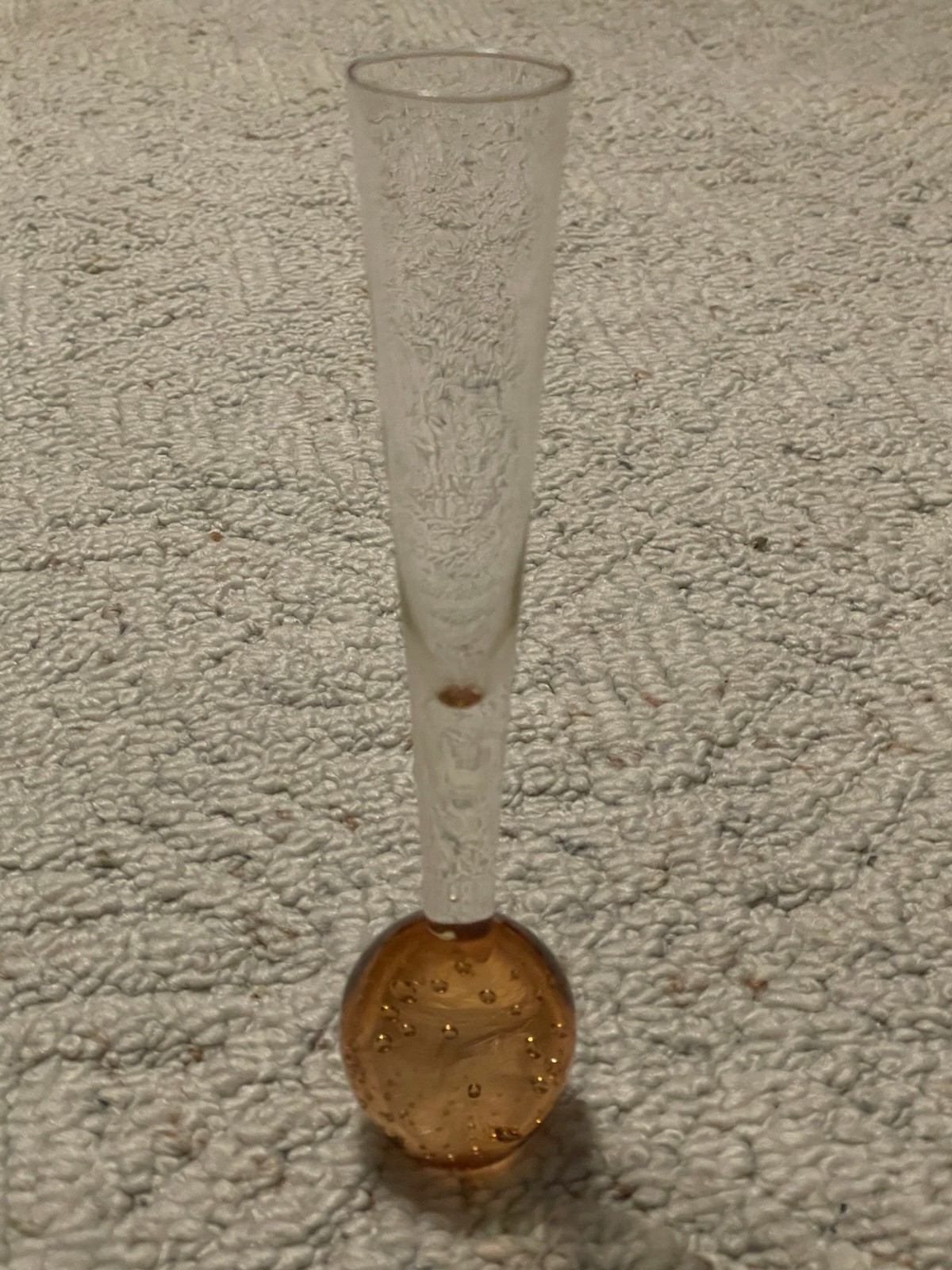 Amber Sphere Bullicante Controlled Bubble Blown Art Glass Bud Vase 6”