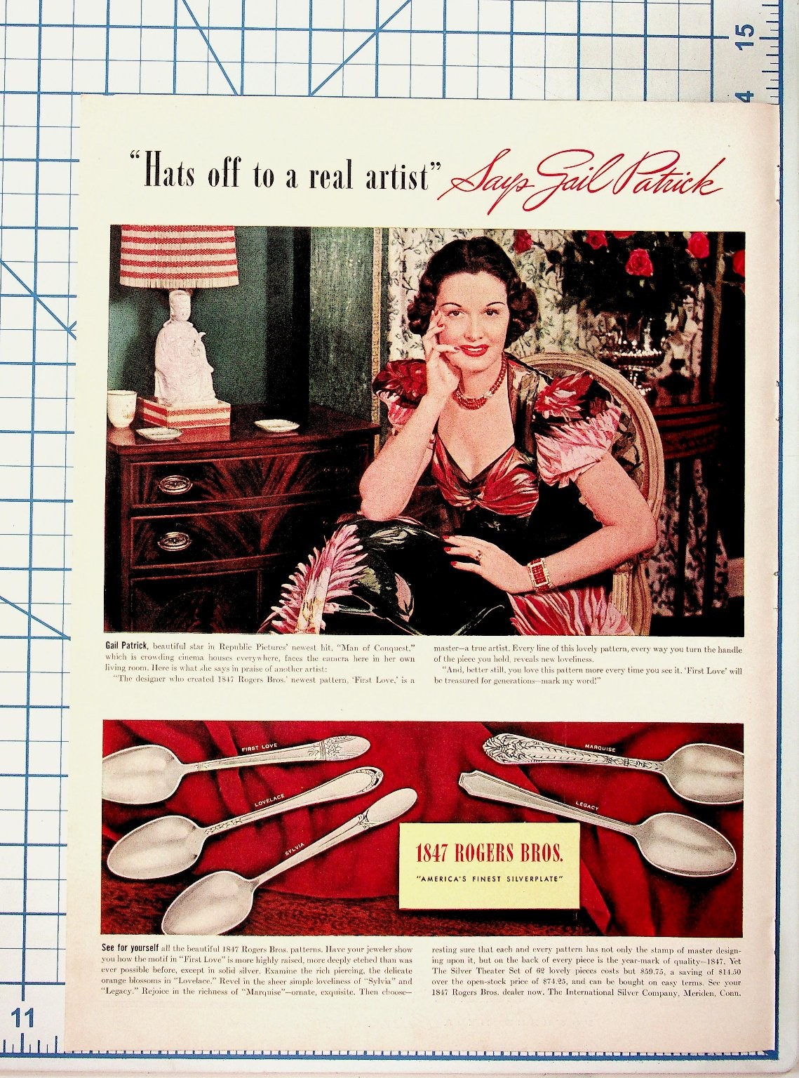 Gail Patrick 1939 1847 Rogers Bros. Silverplate Print Ad Vintage Hollywood Gail Patrick 1939 1847 Rogers Bros. Silverplate Print Ad Vintage Hollywood