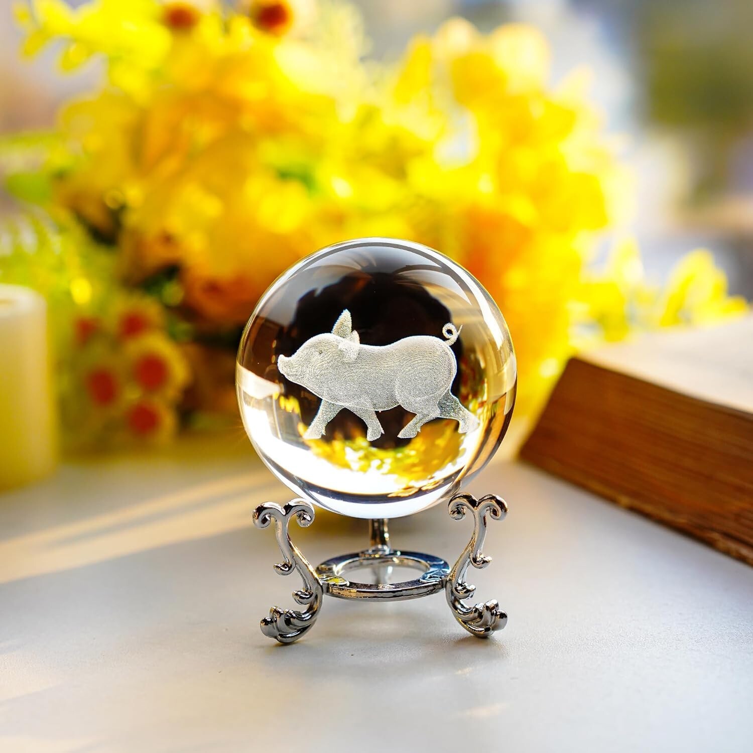 ZEERSHEE  2.3-inch 3D Clear Piggy Crystal Ball with Stand Cute