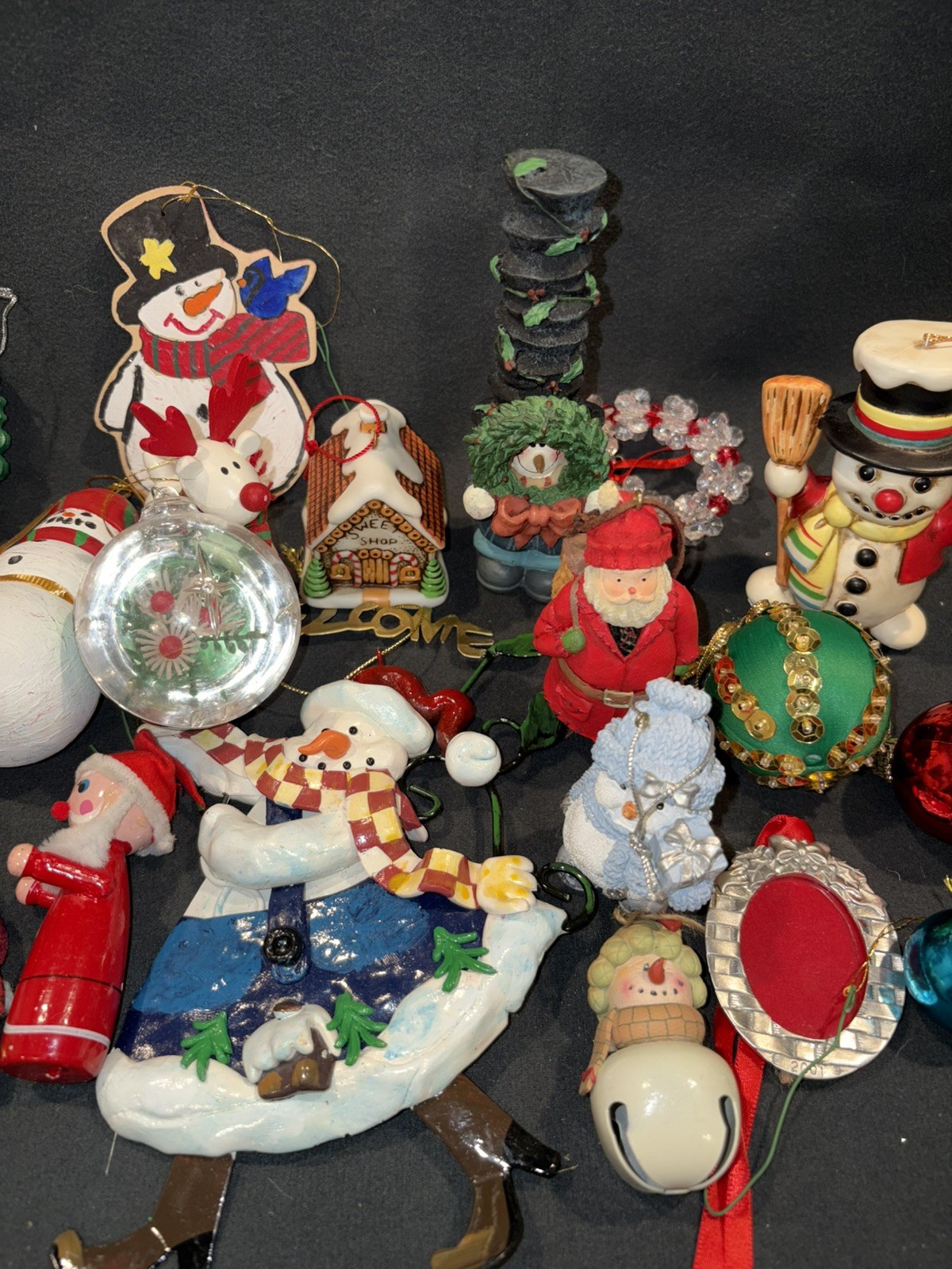Christmas Ornament Lot 25 Pc Snowman Santa Reindeer Pins Figurines Mixed Decor