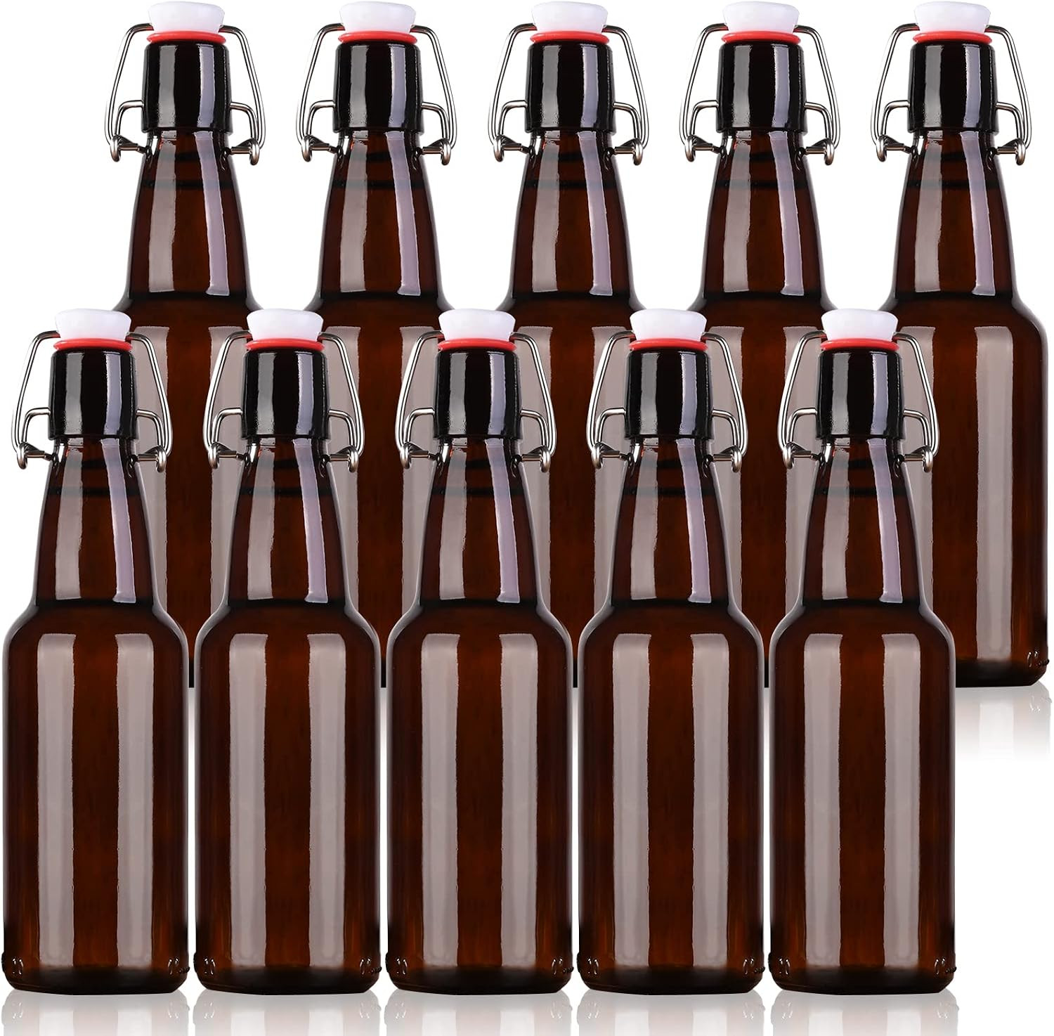 Amber Beer Bottles with Flip Caps, 12Oz 10 Pack Glass Bottle with Swinging Top Amber Beer Bottles with Flip Caps, 12Oz 10 Pack Glass Bottle with Swinging Top