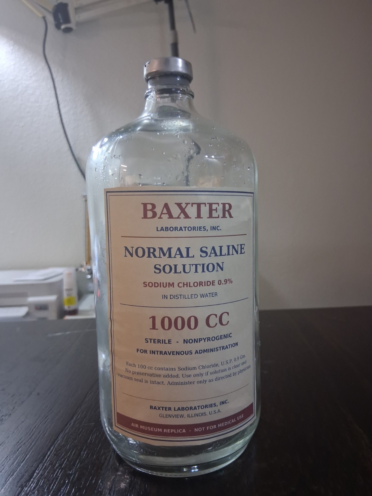 Vintage Baxter Saline Glass IV Bottle 1000mL Vintage Baxter Saline Glass IV Bottle 1000mL