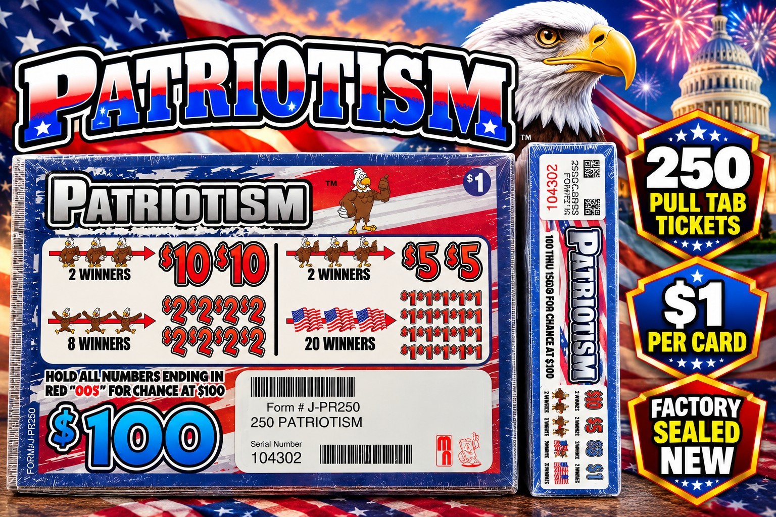 PATRIOTISM - 250ct  break-open Pull Tab ticket game