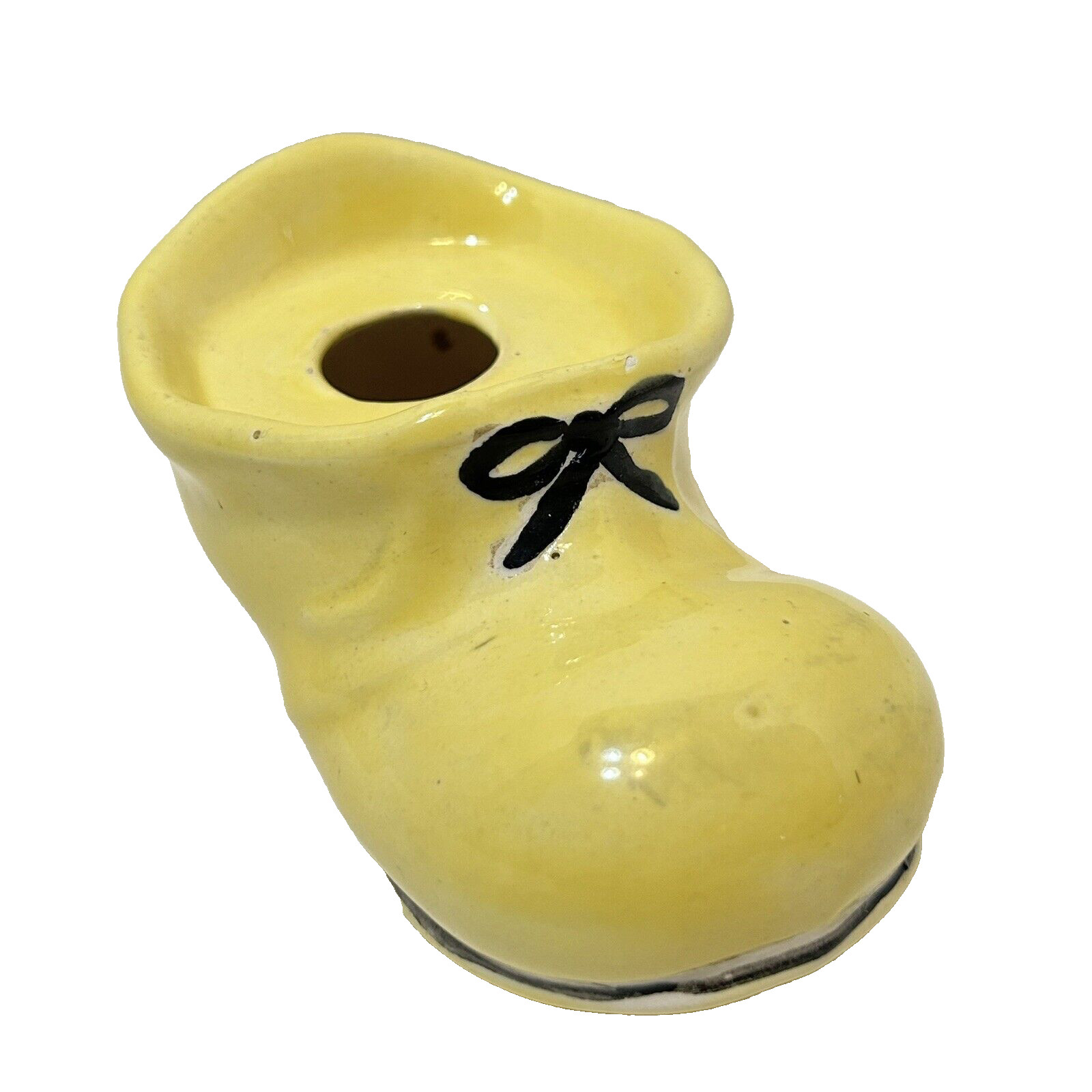 Vintage Hand Painted Ceramic Yellow Boot Shoe Small Bud Vase 4 x 1.75 x 2.5\