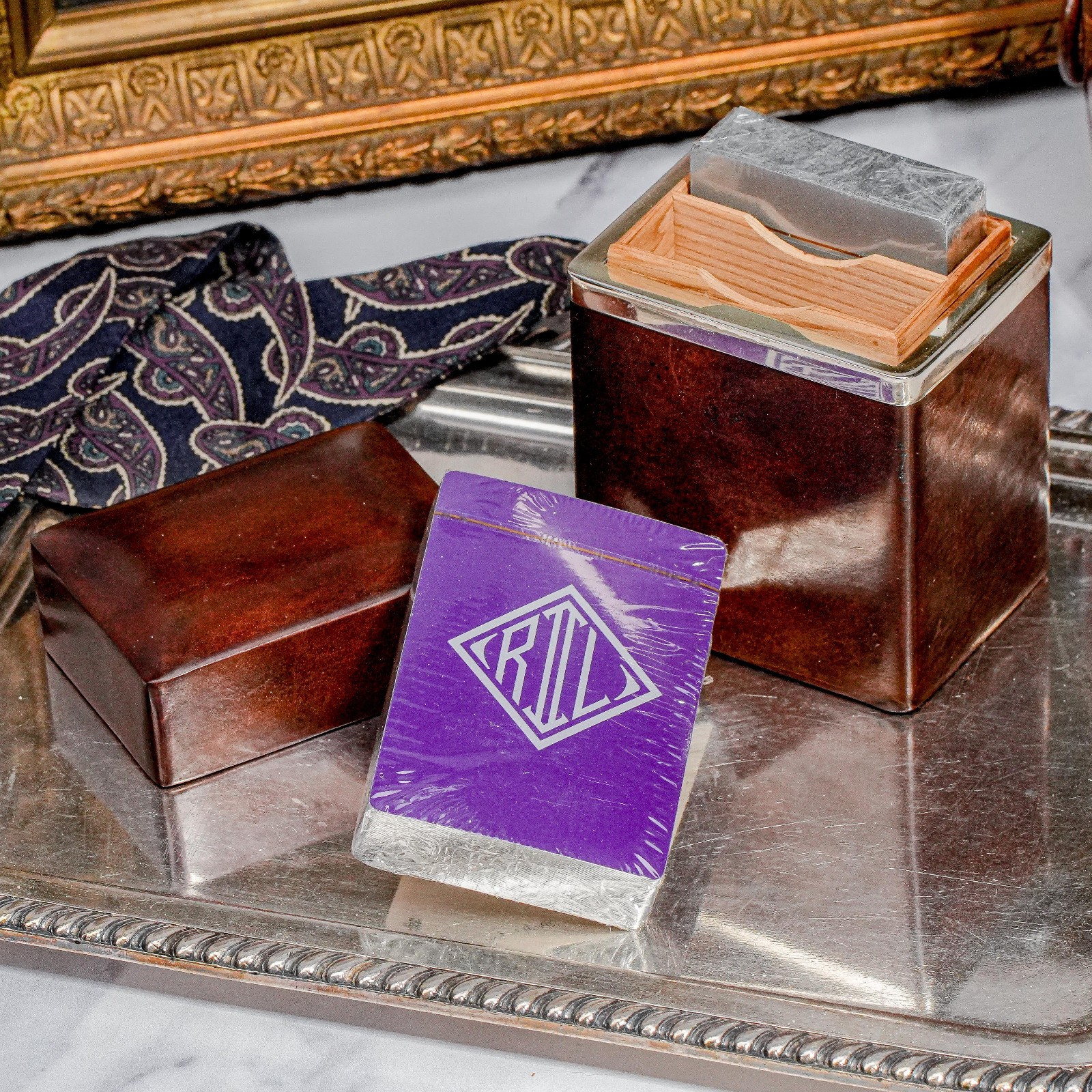 Refined Ralph Lauren Home Purple Label Wood Sterling Silver Box Playing Cards Refined Ralph Lauren Home Purple Label Wood Sterling Silver Box Playing Cards