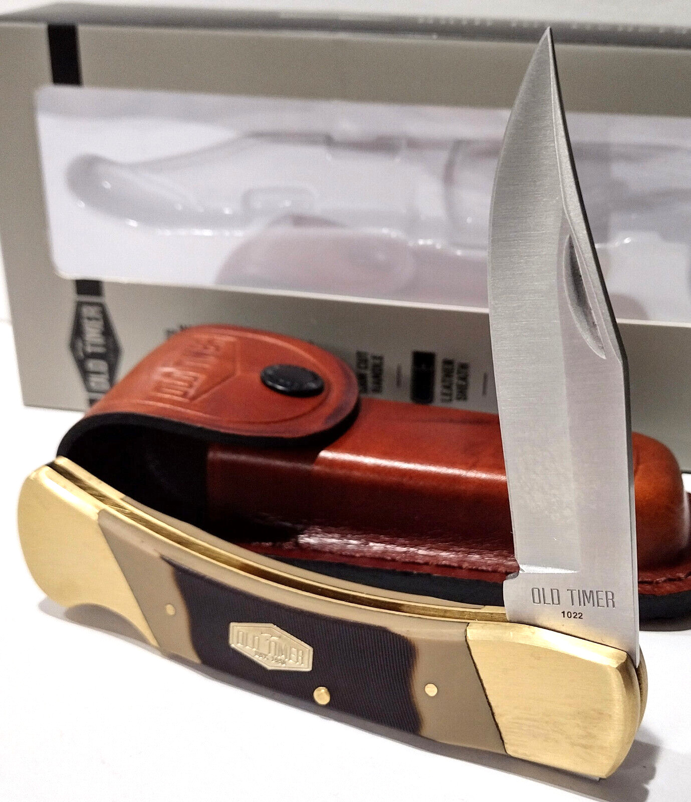 Schrade Old Timer Cave Bear Lockback Skinning Knife + Leather Belt Sheath