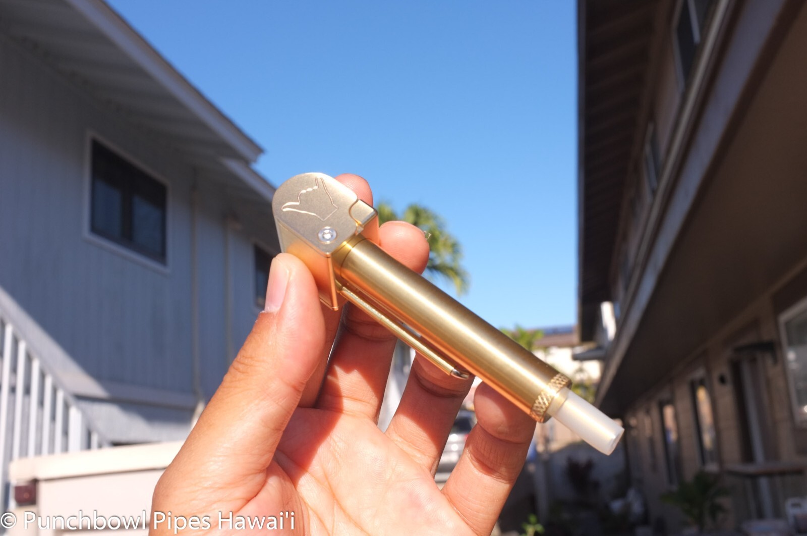 Super Shaka Pipe Unique Brass All-in-One w Long Stash Tube Poker Indestructible