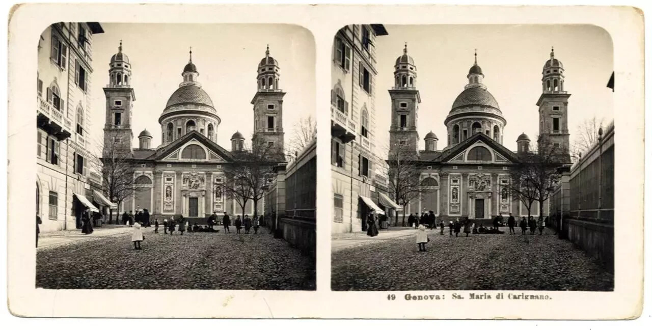 Stereocard Genoa St. Maria di Carignano Gelatin silver photo 1900c S188
