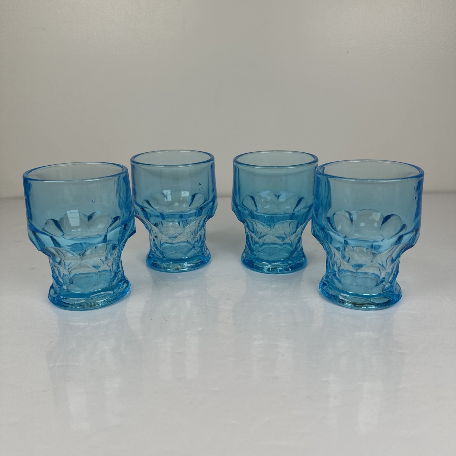Set 4 VTG 1960’s VIKING GLASS Aqua Blue Honeycomb Georgian Glass Tumblers 5