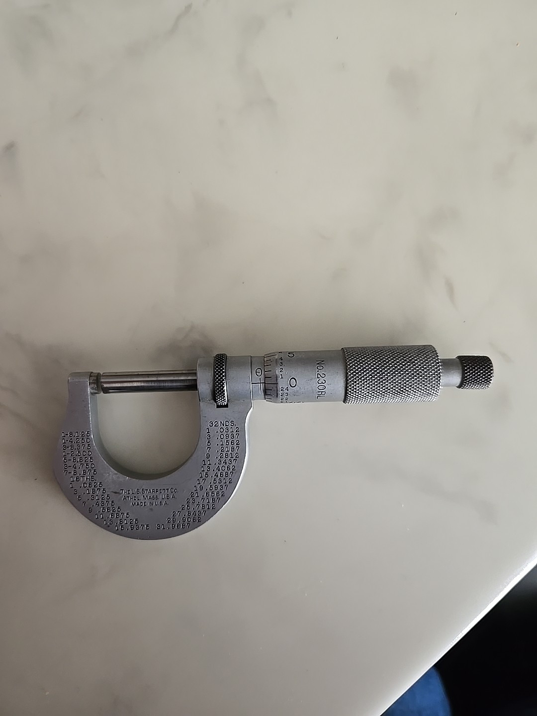 L. S. Starrett No. 230RL Outside Micrometer 0-1\ L. S. Starrett No. 230RL Outside Micrometer 0-1\