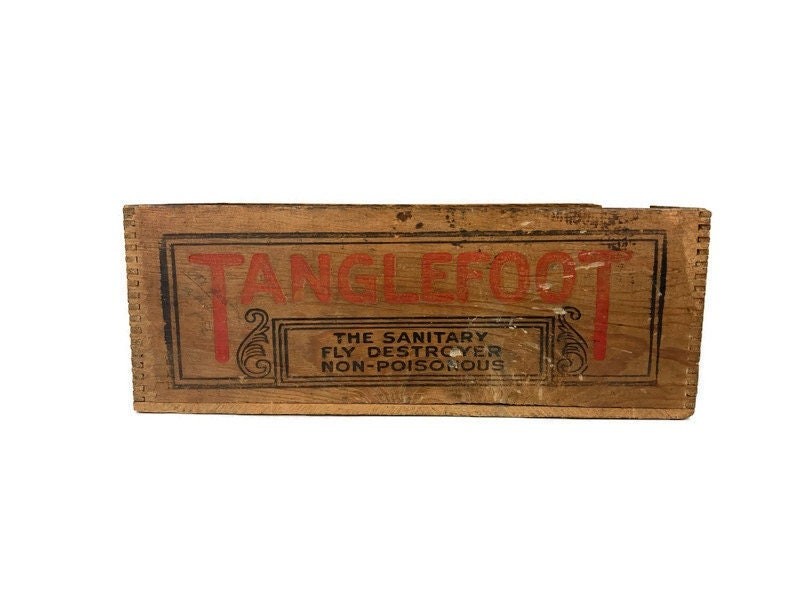 Antique Tanglefoot Fly Paper Wood Crate Grand Rapids Michigan
