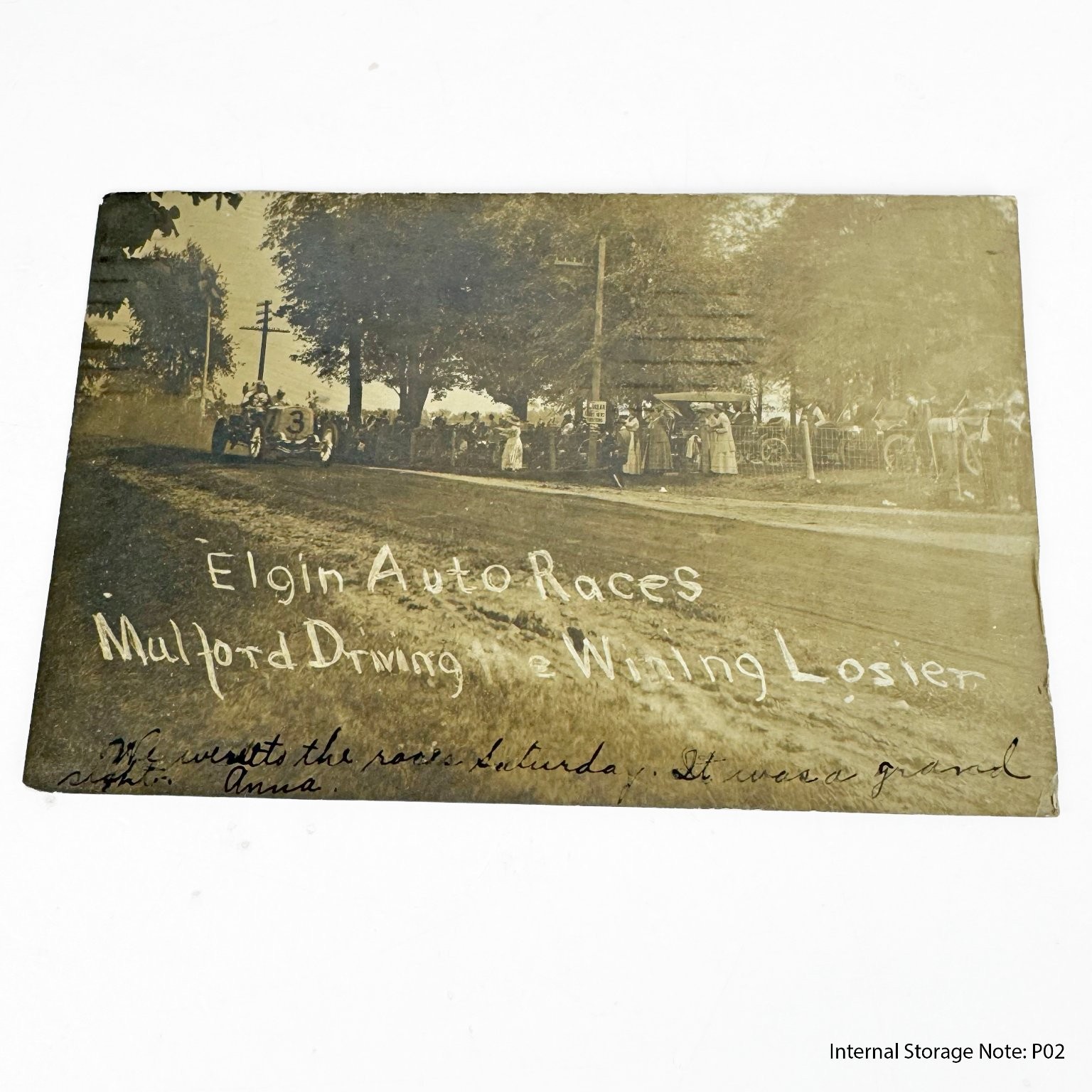 1910 Elgin Auto Races Postcard Mulford Driving Winning Lozier Illinois IL