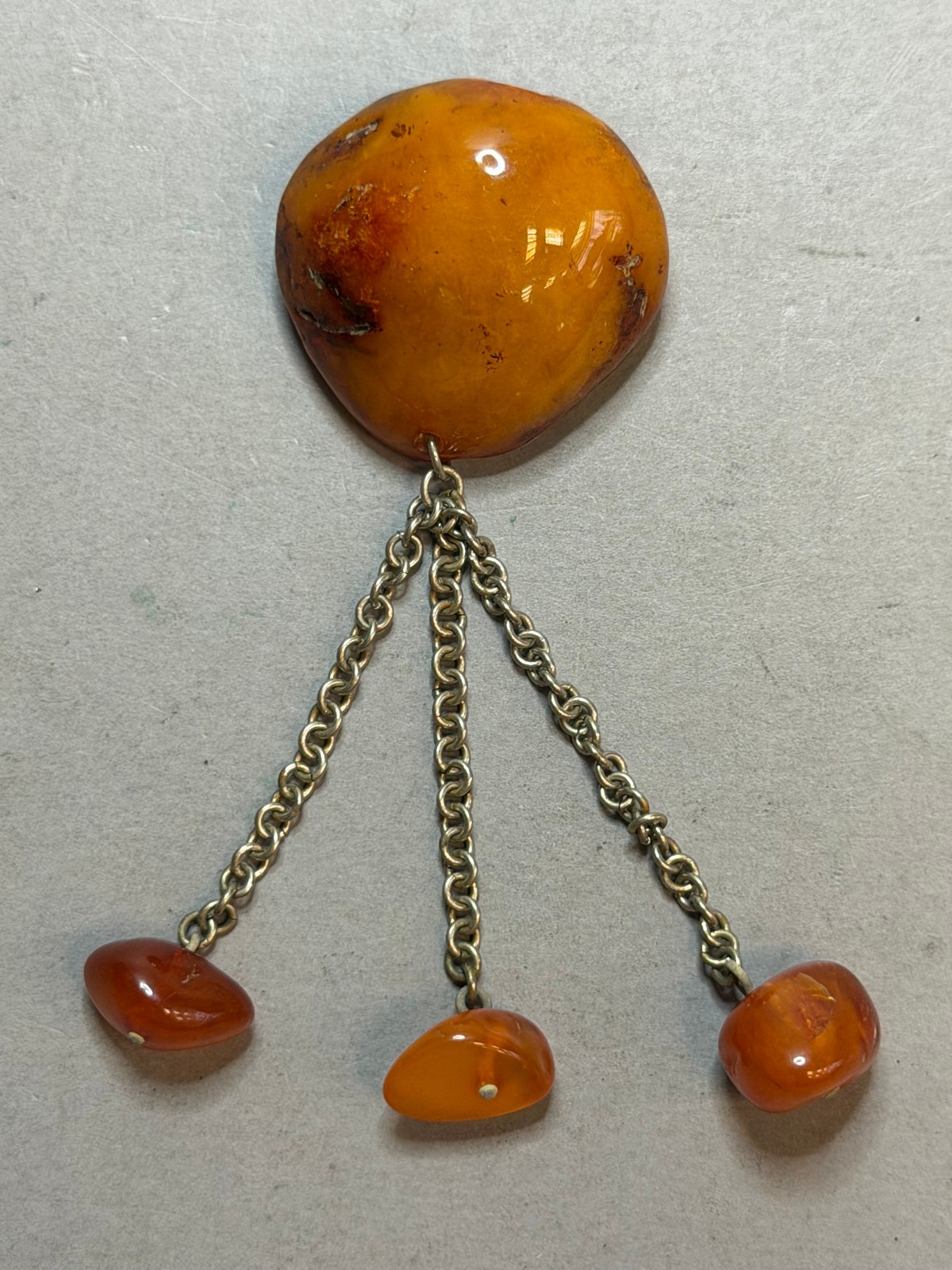 Beautiful Vintage Soviet Baltic Amber Brooch with TWO Rare Insect Inclusions