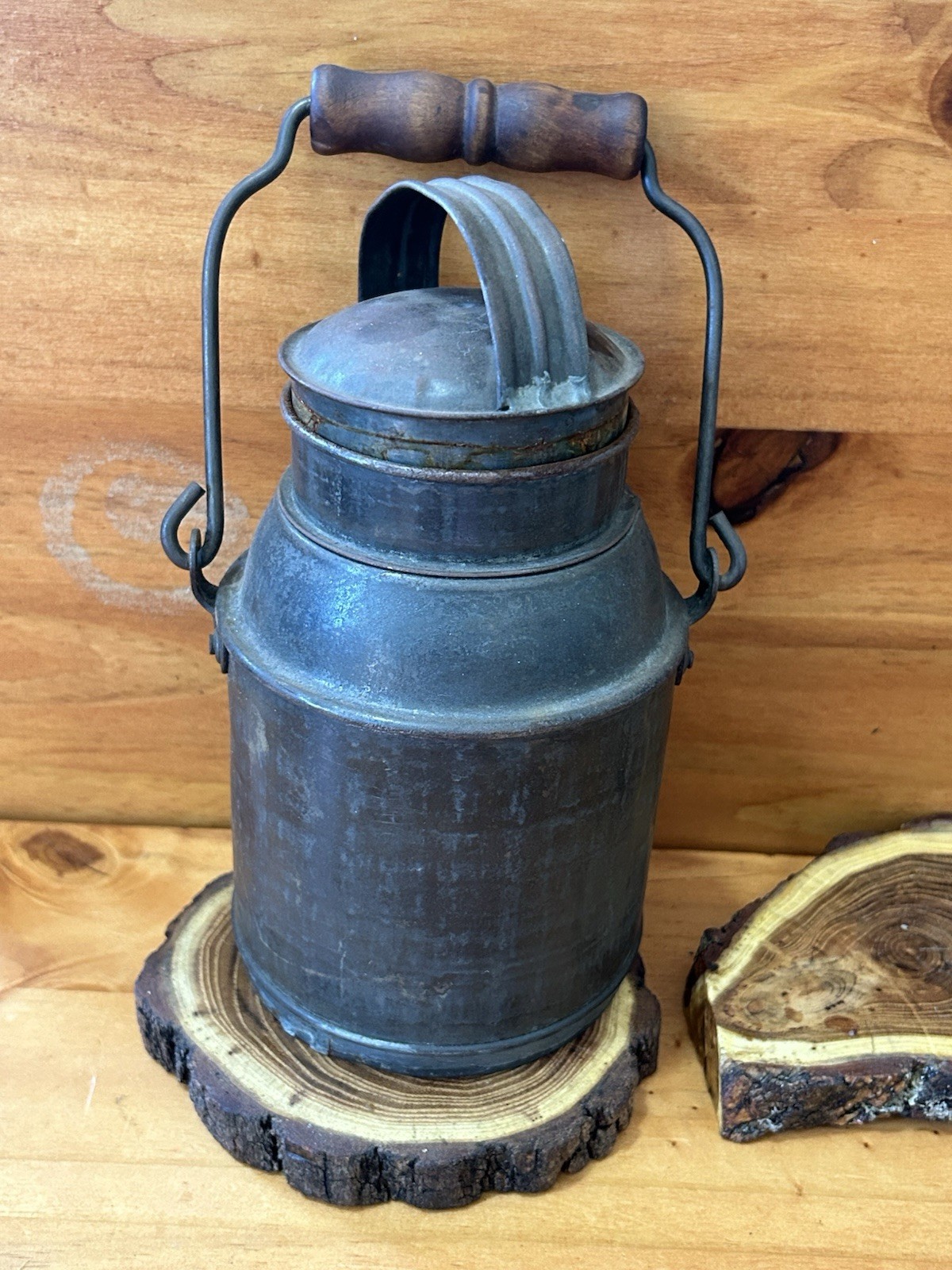 Antique Vintage Metal Iron Milk Cream Can Pail With Swing Handle