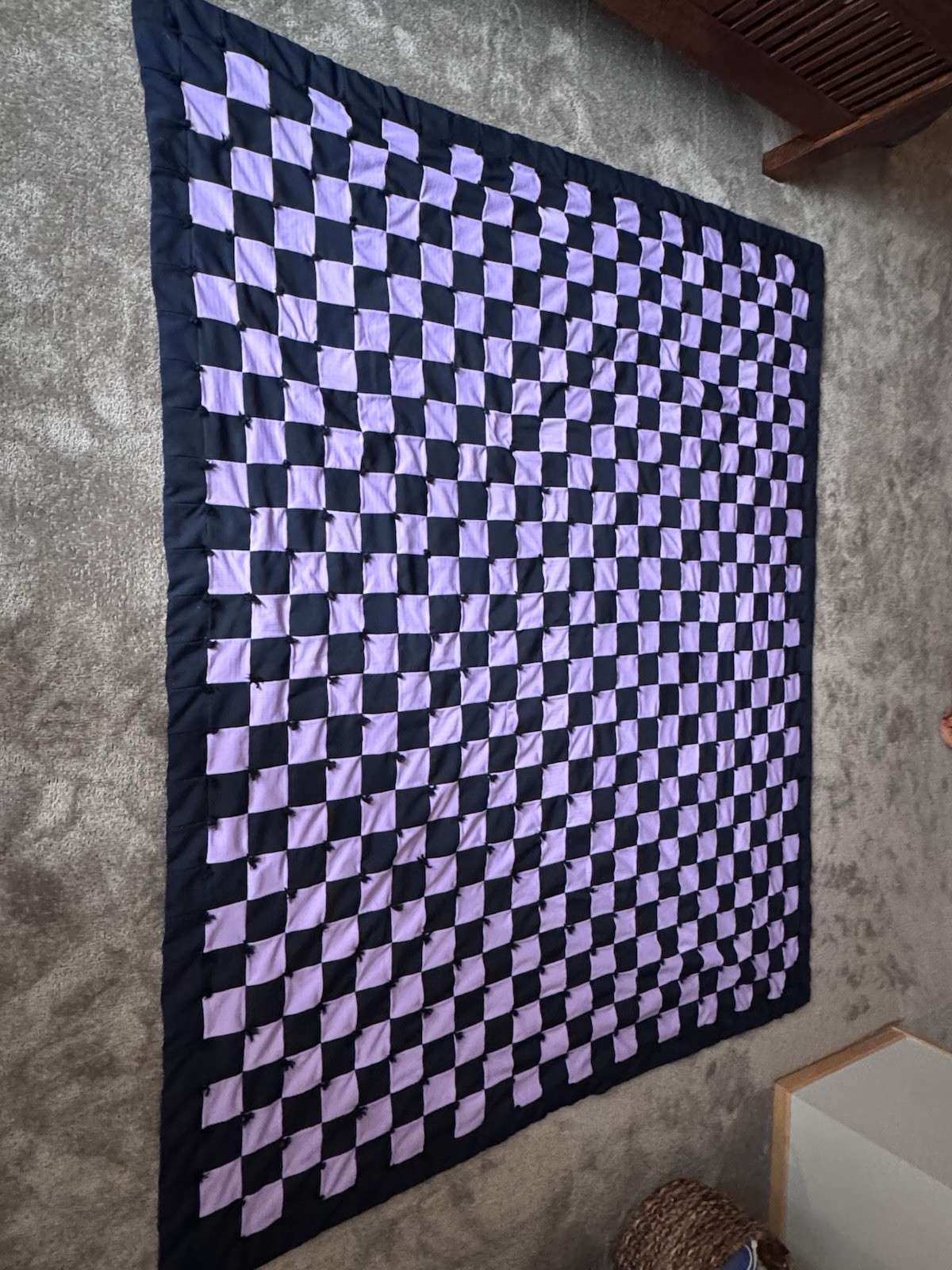 Vintage Woven Checkerboard Quilt Black Lavender 84x100 King