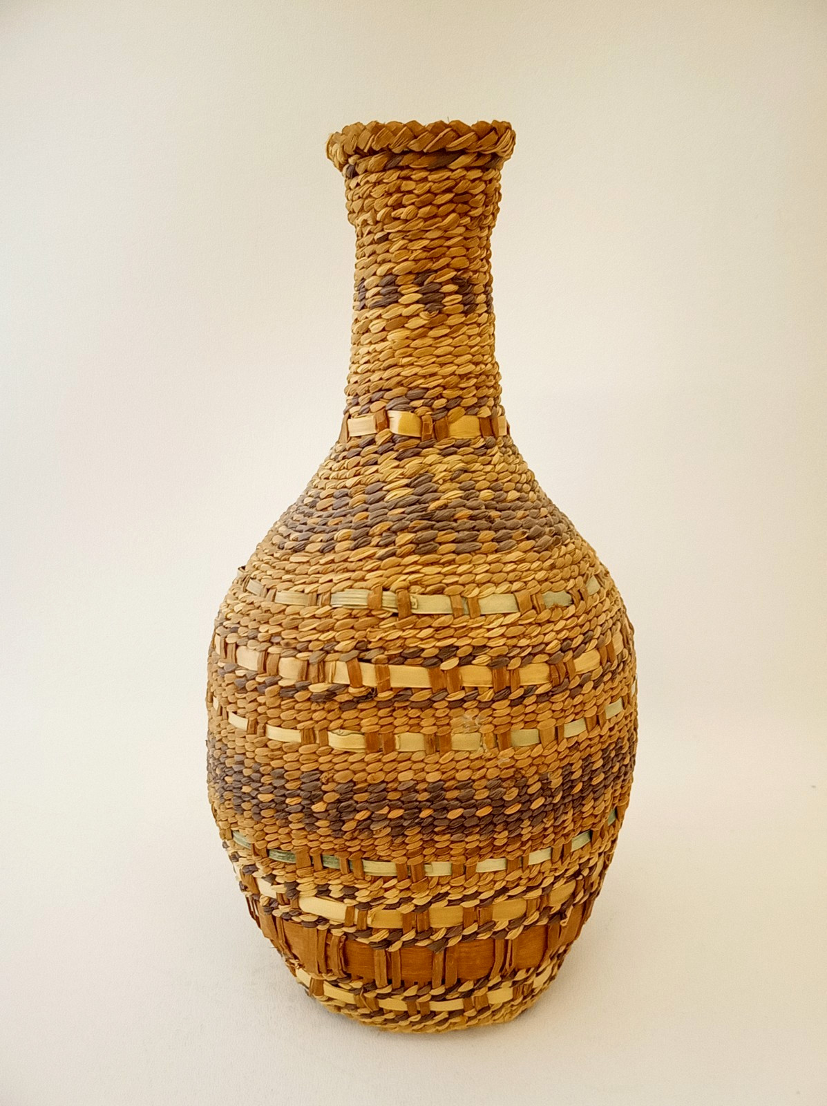 Vintage Native American wrapped glass bottle woven textured